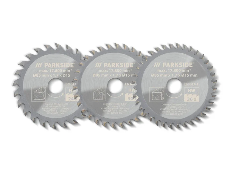 PARKSIDE® Lames de scie circulaire PHKSA 12. Ø 85 mm. 3 pièces
