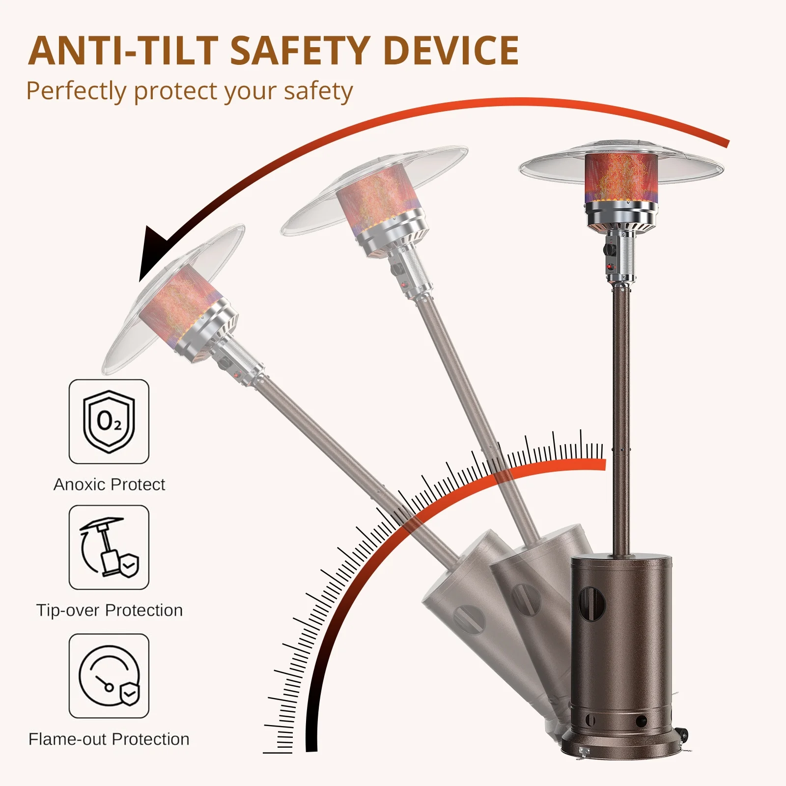 Blorly Propane Heater, 48,000 BTU Outdoor Heaters with Auto-off Safety Protection, Double-Layer Stainless Steel with Wheels