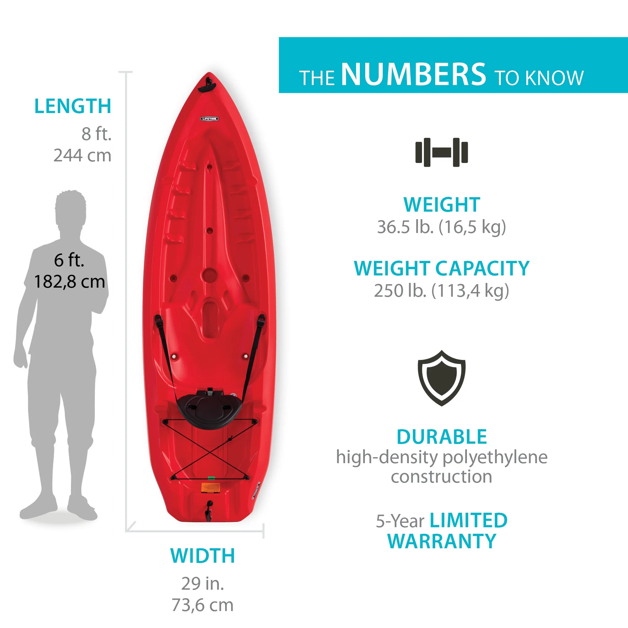 Lifetime Daylite 8 ft Sit-on-Top Kayak, Red (90775)