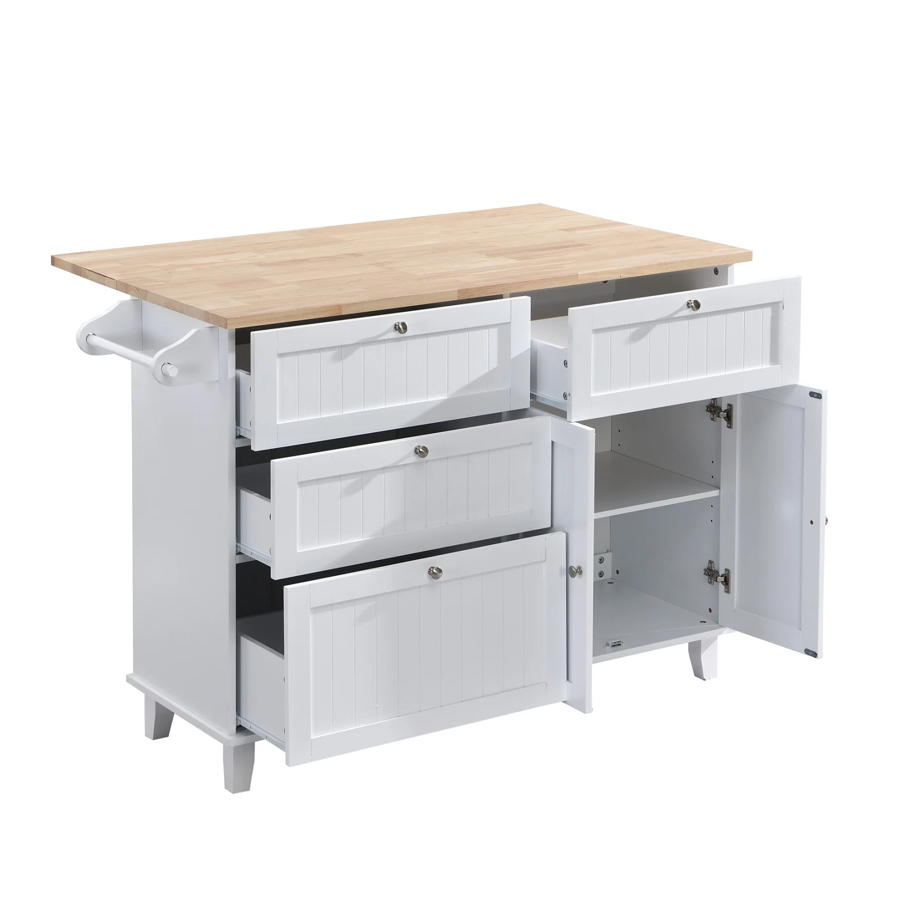 Kitchen Island with Storage, Portable Kitchen Island on Wheels with Drop-Leaf and 2 Stools, Built-in 4 Drawers and Towel Rack, Rolling Kitchen Island Cart for Home, Kitchen and Dining Room, White