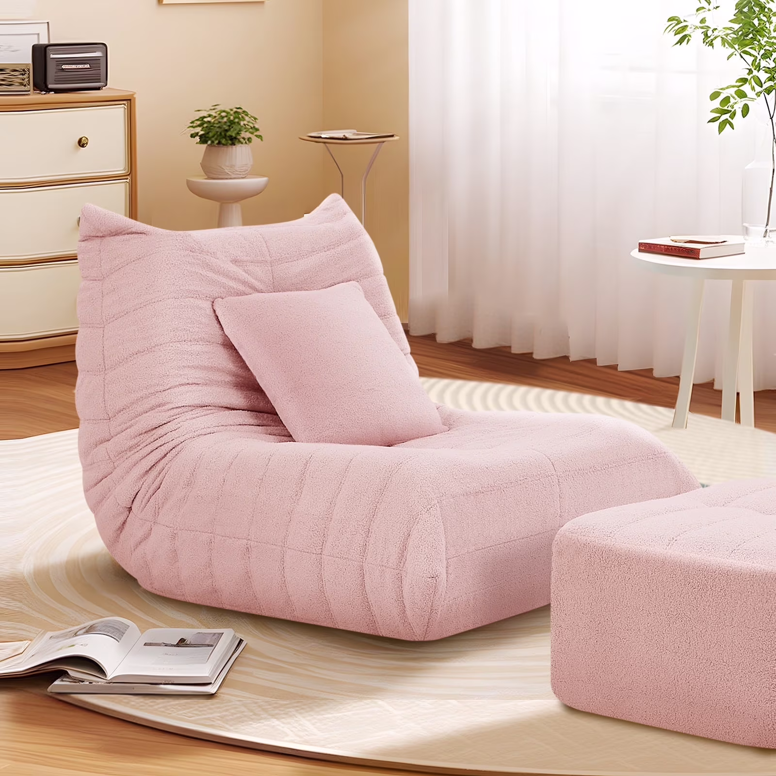 VFD Bean Bag Chairs for Adults, Beanbag Chair with Ottoman Lounge Sofa Memory Foam Comfy Reading Chair for Bedroom & Living Room, Lazy Floor Sofa Couch