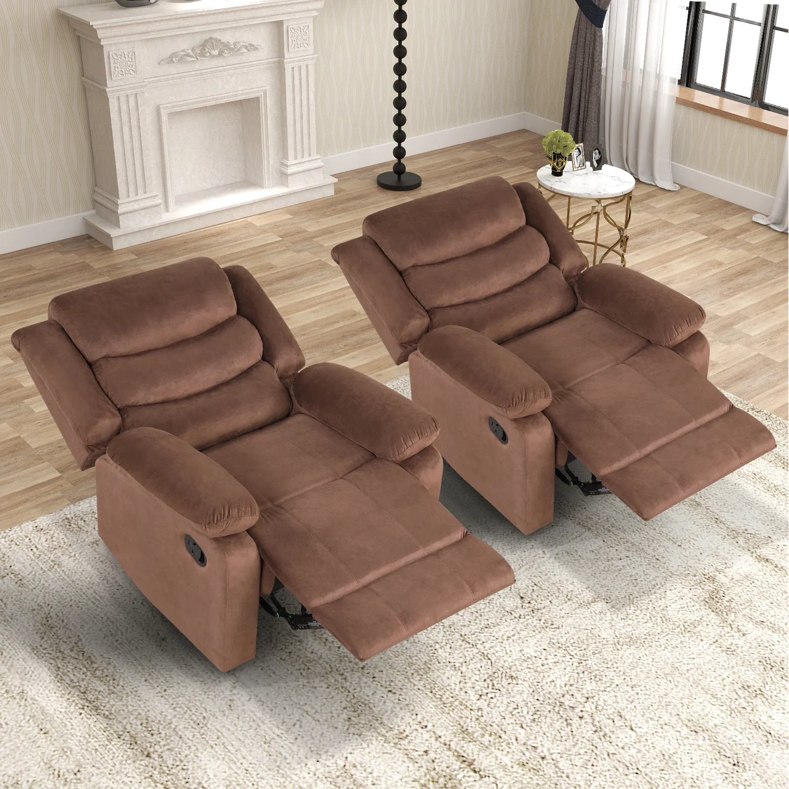 Bonzy Home Recliner Chairs for Living Room Overstuffed Breathable Fabric Reclining Chair Manual Sofa Brown