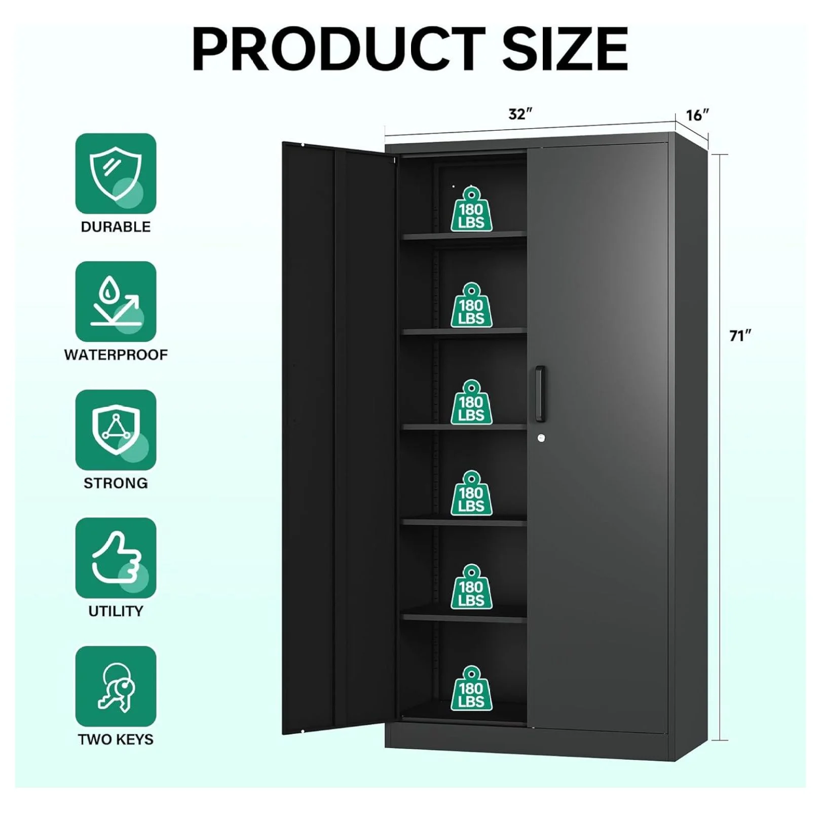 KriKac Metal Storage Cabinets with Lock Doors,Tall Locker Organizer Steel Garage Cabinets, 5 Adjustable Layers Shelves for Home, Office, Warehouse,Tool,Industrial(Black)