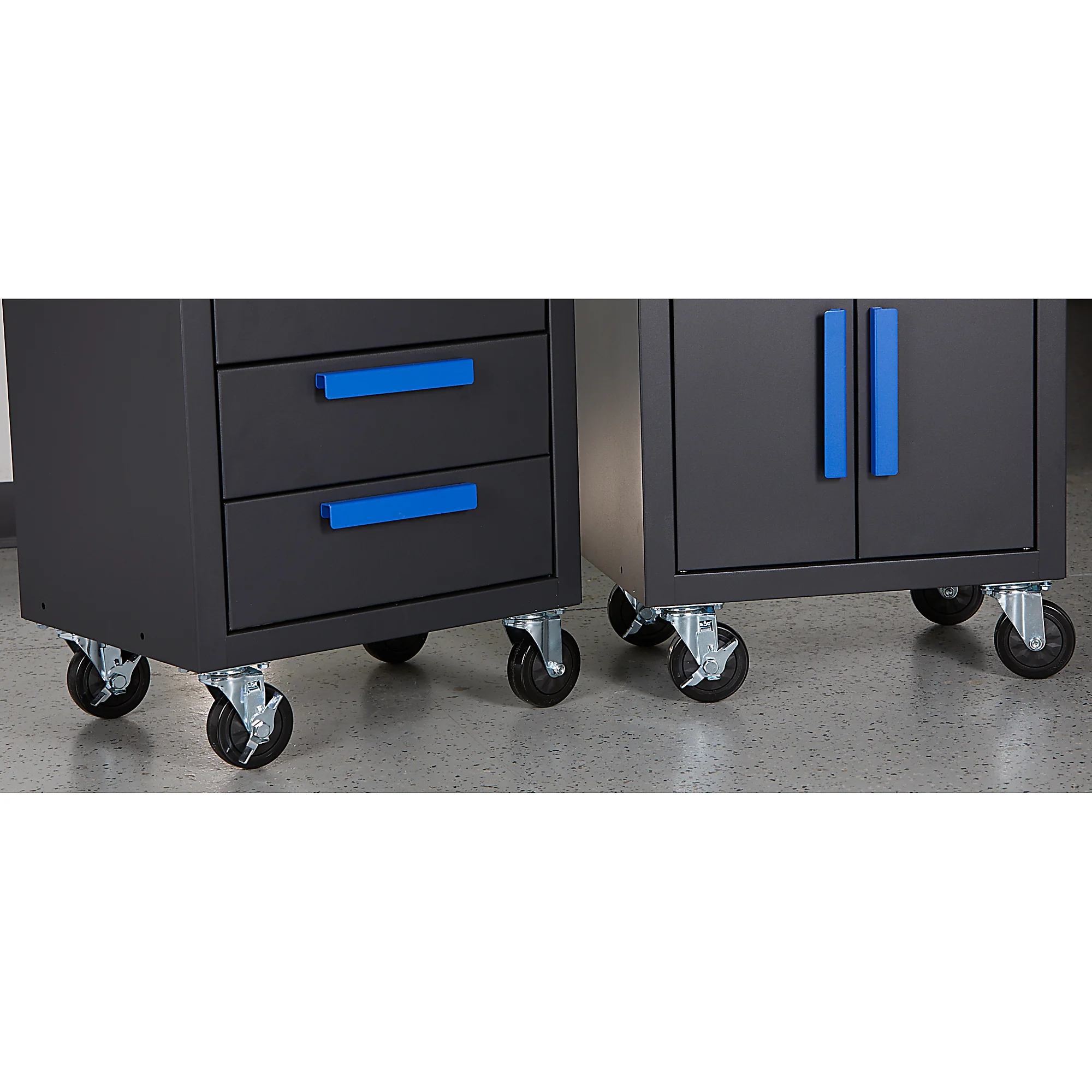 Strongway 6-Pc. Steel Garage Storage System with Drawers, Pegboard, Shelves, Tabletop, 2 Rolling Cabinets, 81.5in. x 75.7in.