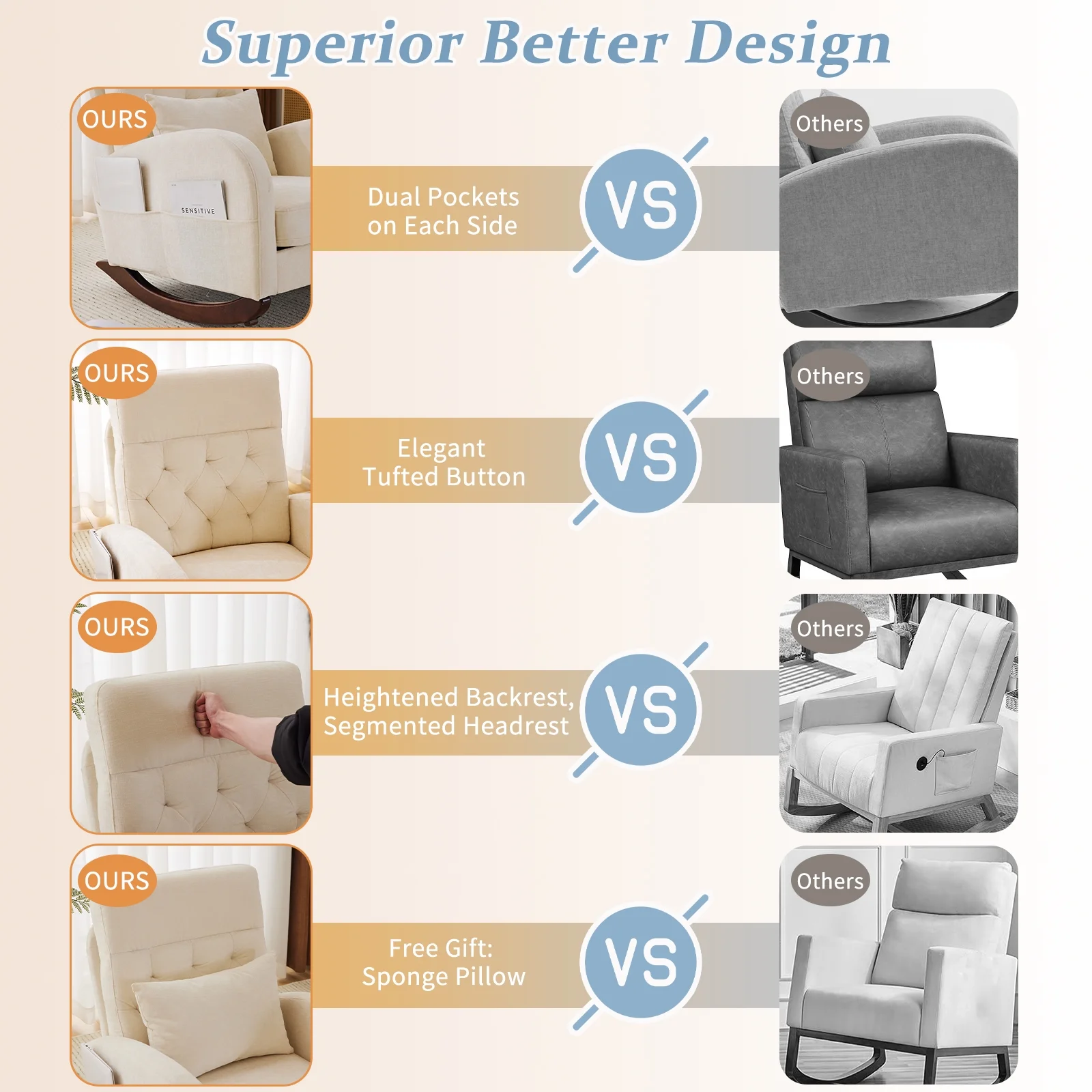 Ktaxon Rocking Accent Chair Glider Reading Chair Comfy Teddy Velvet Upholstered Single Sofa Rocker for Living Room, Nursery, Bedroom Beige