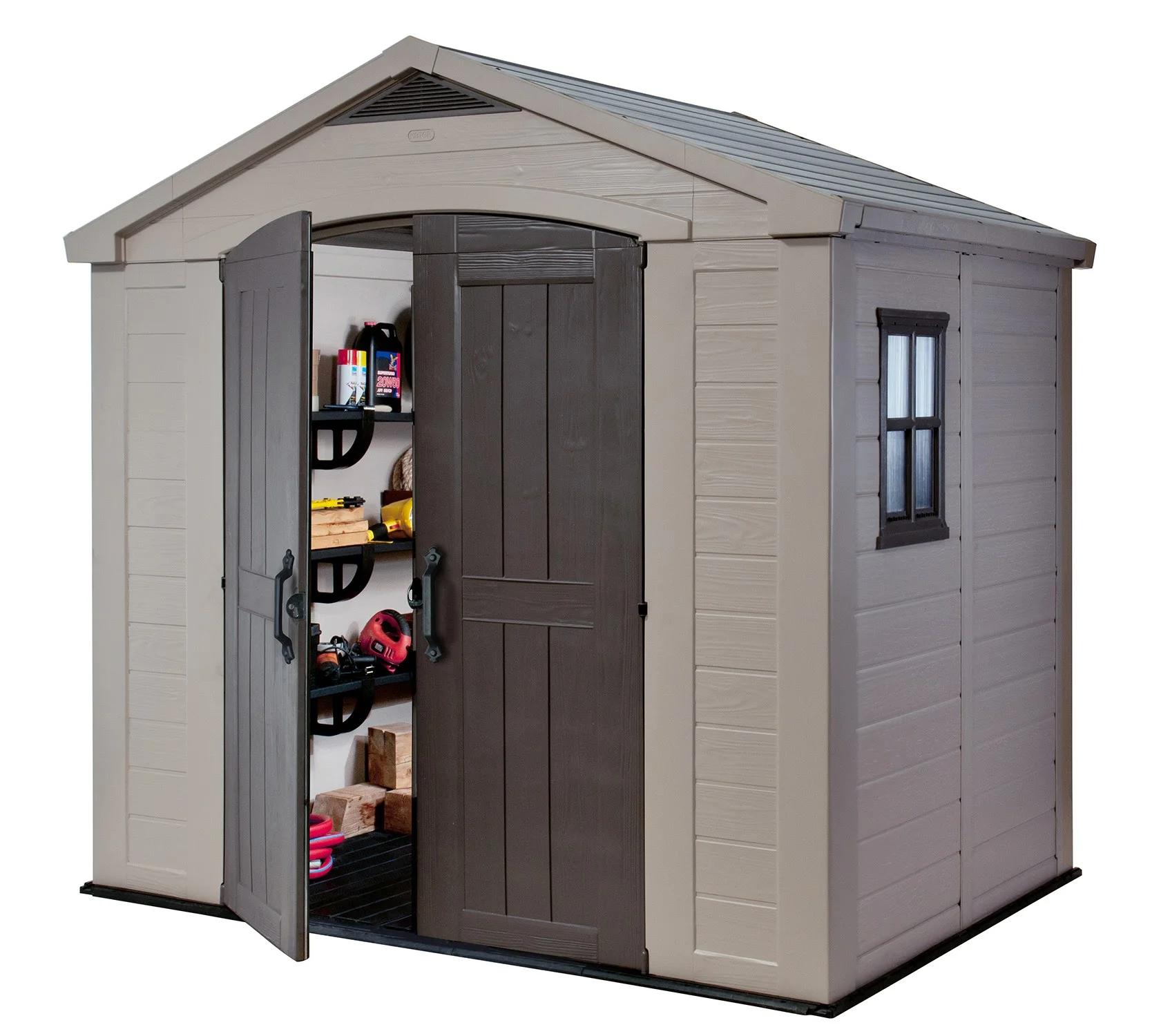 Keter Factor 8 x 11 Foot All Weather Resin Outdoor Storage Shed, Taupe