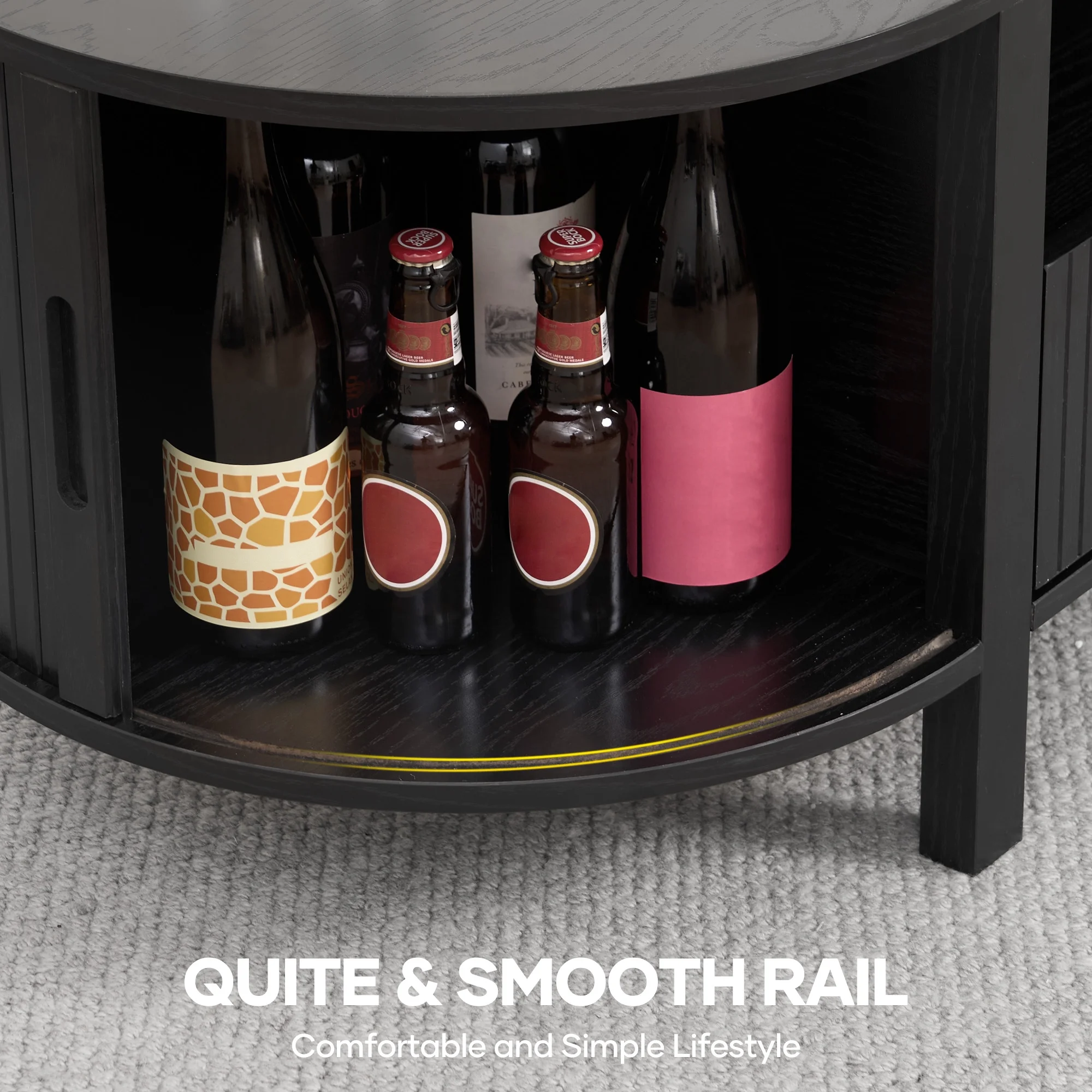 MARNUR Coffee Table with Storage, Tambour Sliding Door, Open Shelf, Mid Century Modern Center Table with Drawer for Living Room, Walnut