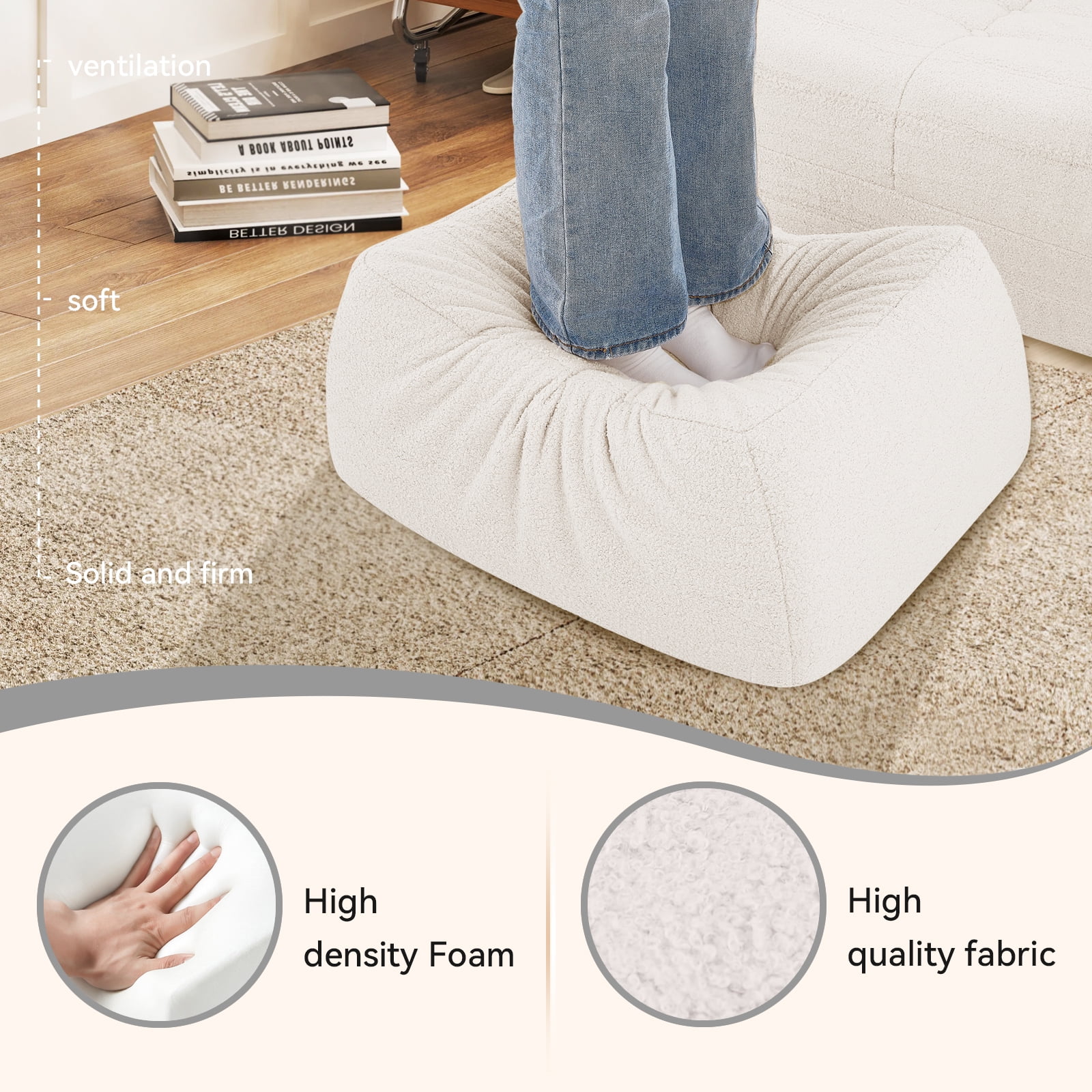 VFD Bean Bag Chairs for Adults, Beanbag Chair with Ottoman Lounge Sofa Memory Foam Comfy Reading Chair for Bedroom & Living Room, Lazy Floor Sofa Couch