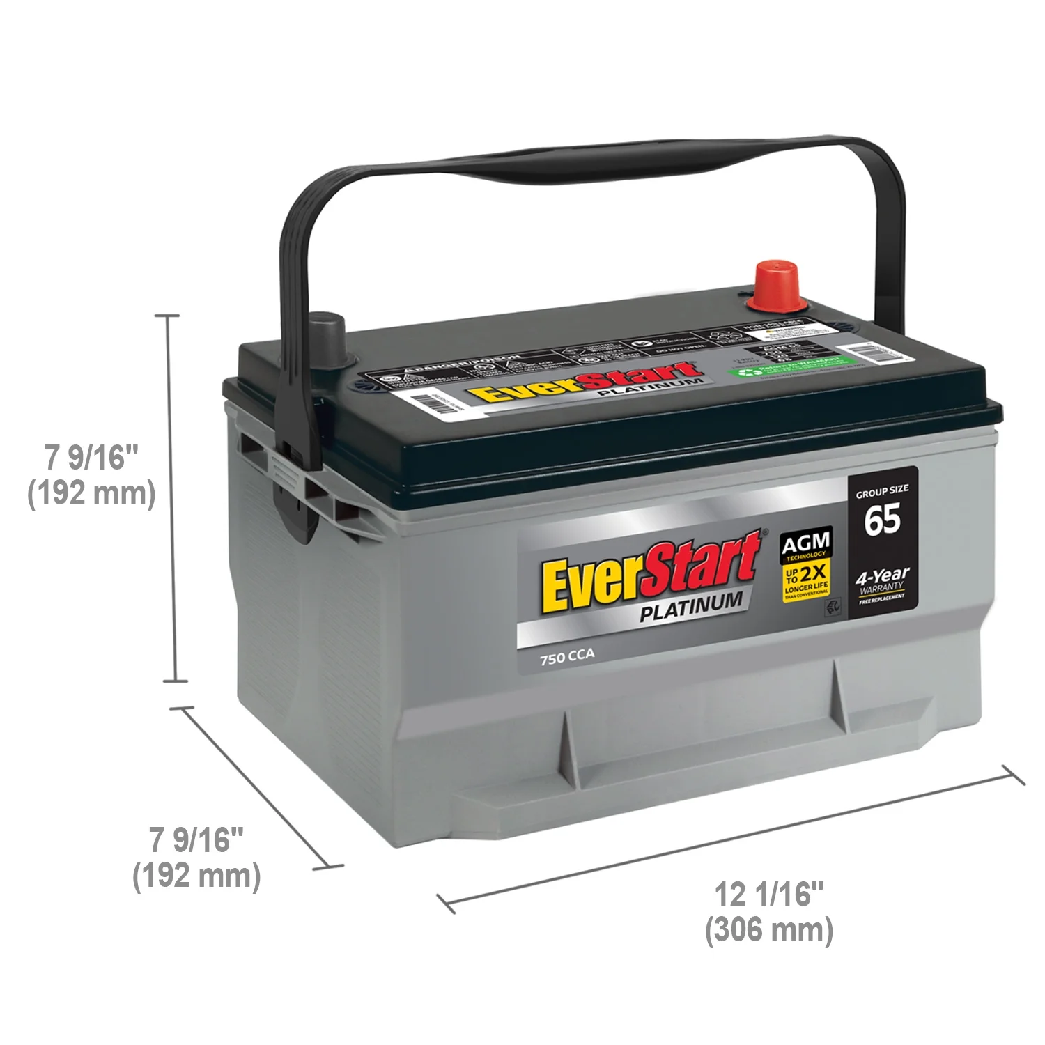 EverStart Platinum AGM Automotive Battery, Group Size 65 12 Volt, 750 CCA