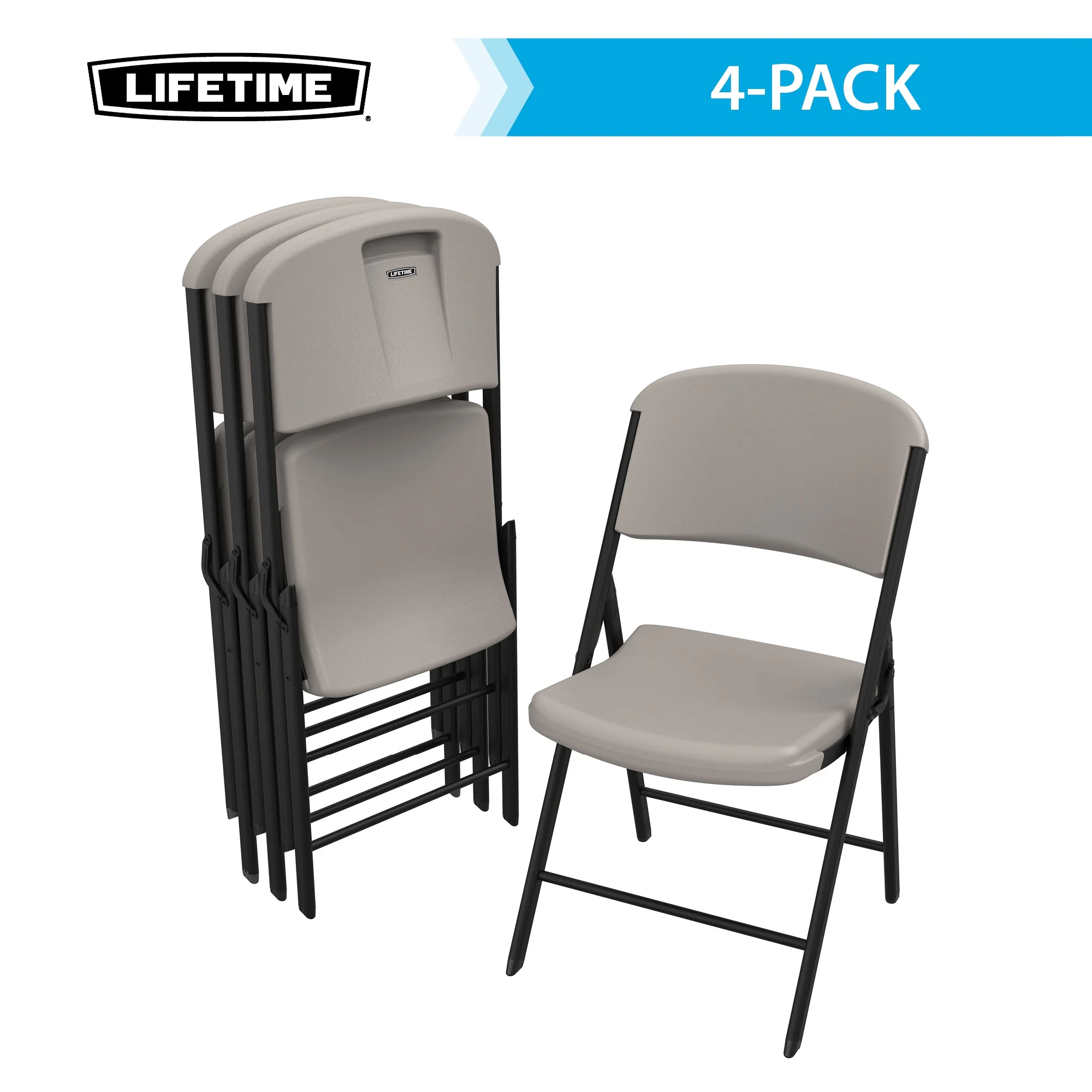 Lifetime Folding Chair, Indoor/Outdoor Commercial, White Granite, 4 Pack (42804)