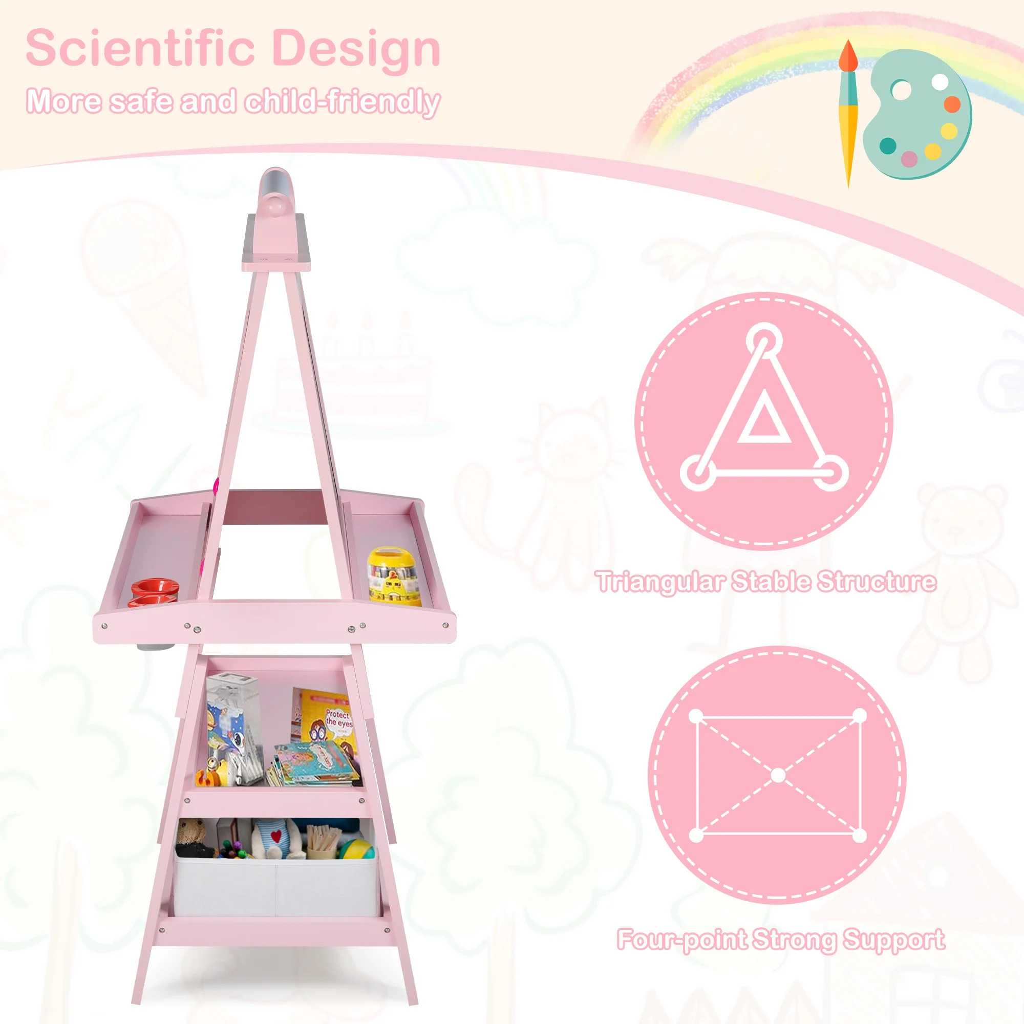 LINLUX 3 in 1 Art Easel for Kid, Whiteboard for Kid with Stand, Magnetic Chalkboard Pizarra, Grey