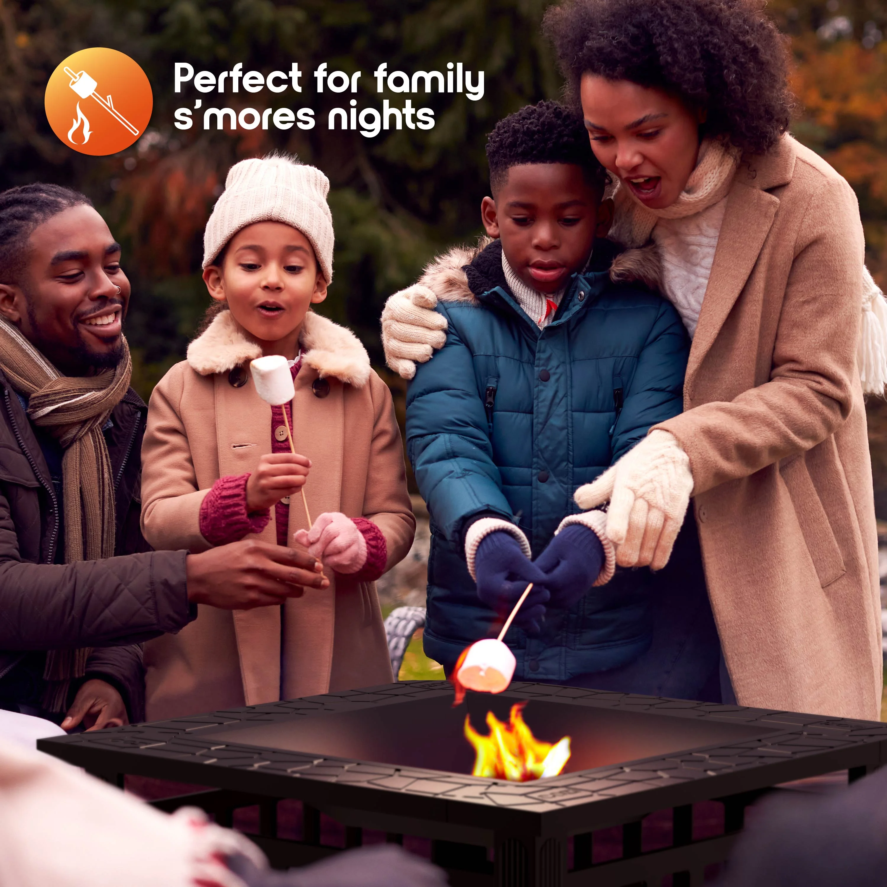 Cozi Outdoor Square Fire Pit Table with BBQ Grill for Camping and Outdoor Decor, 32��