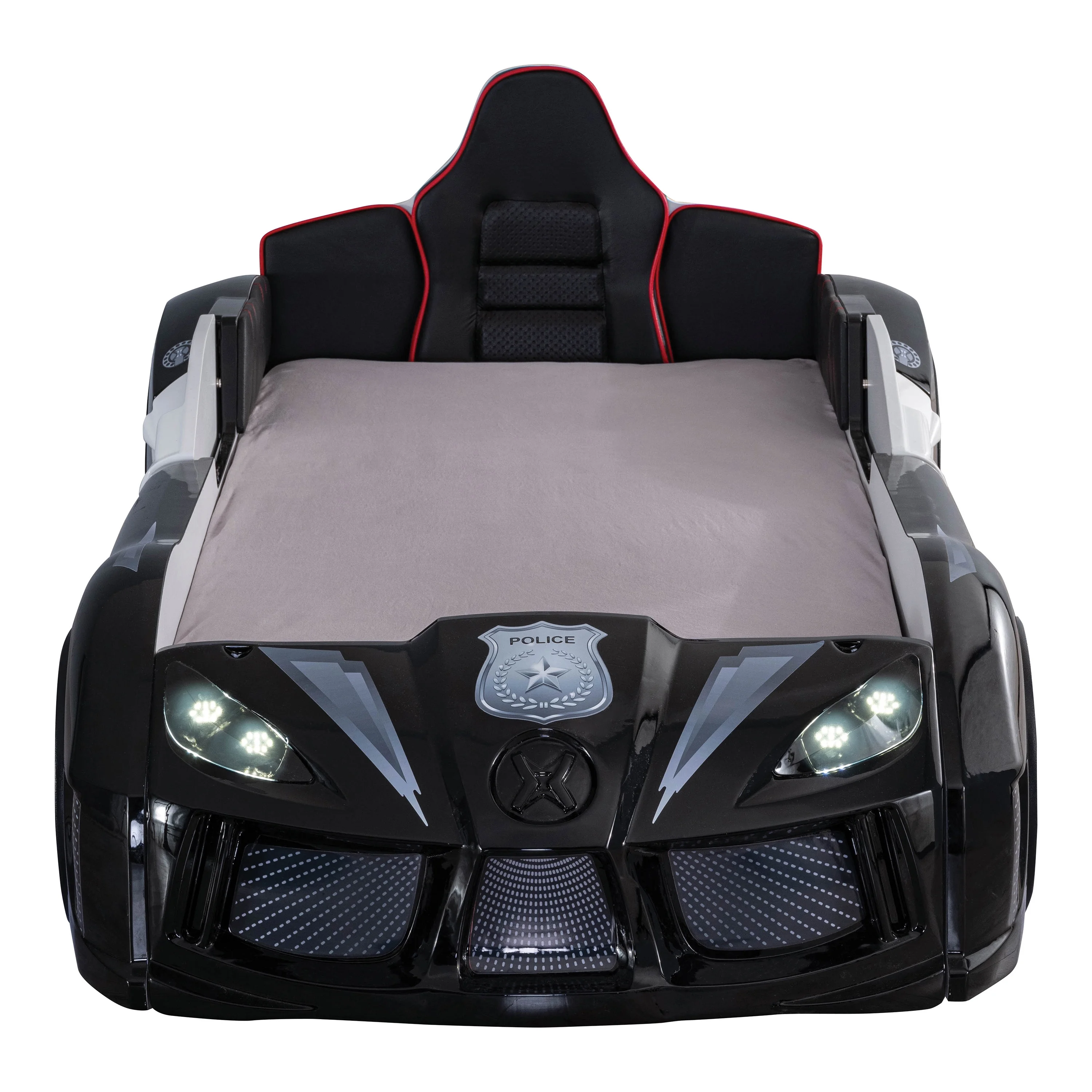 Furniture of America Dash Kids Plastic Twin Race Car Bed with LED and Sound, White