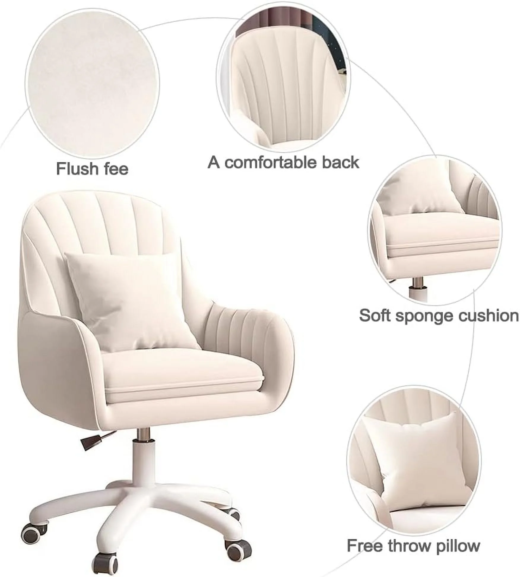 Home Office Chair Computer Chair with Mid-Back Upholstered Modern Tufted Computer Task Chair Swivel Height Adjustable Velvet Accent Chair.��White��
