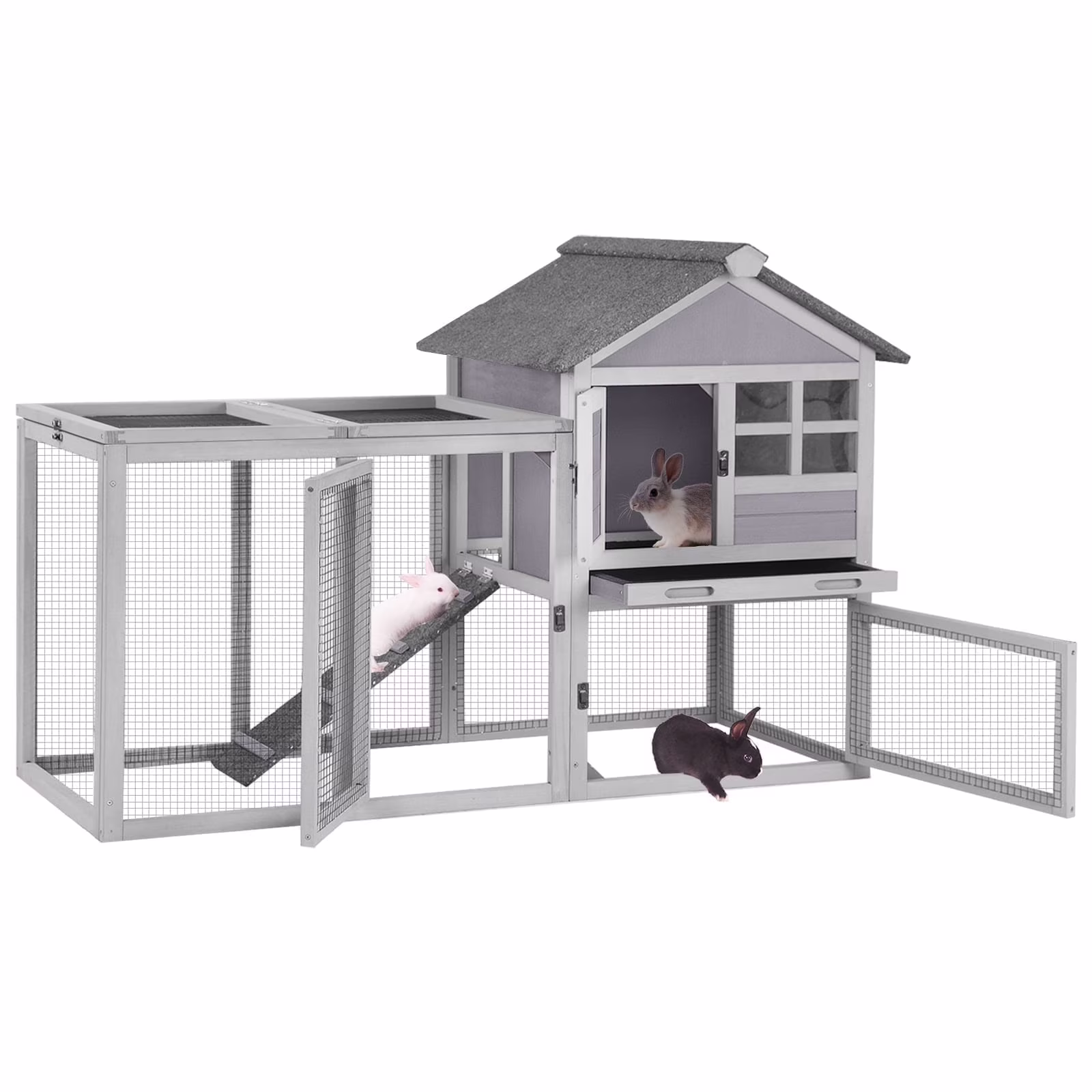 Rabbit Hutch Outdoor Bunny Hutch Indoor Rabbit Cage Wooden Habitat Small Animal Pet Poultry Cage