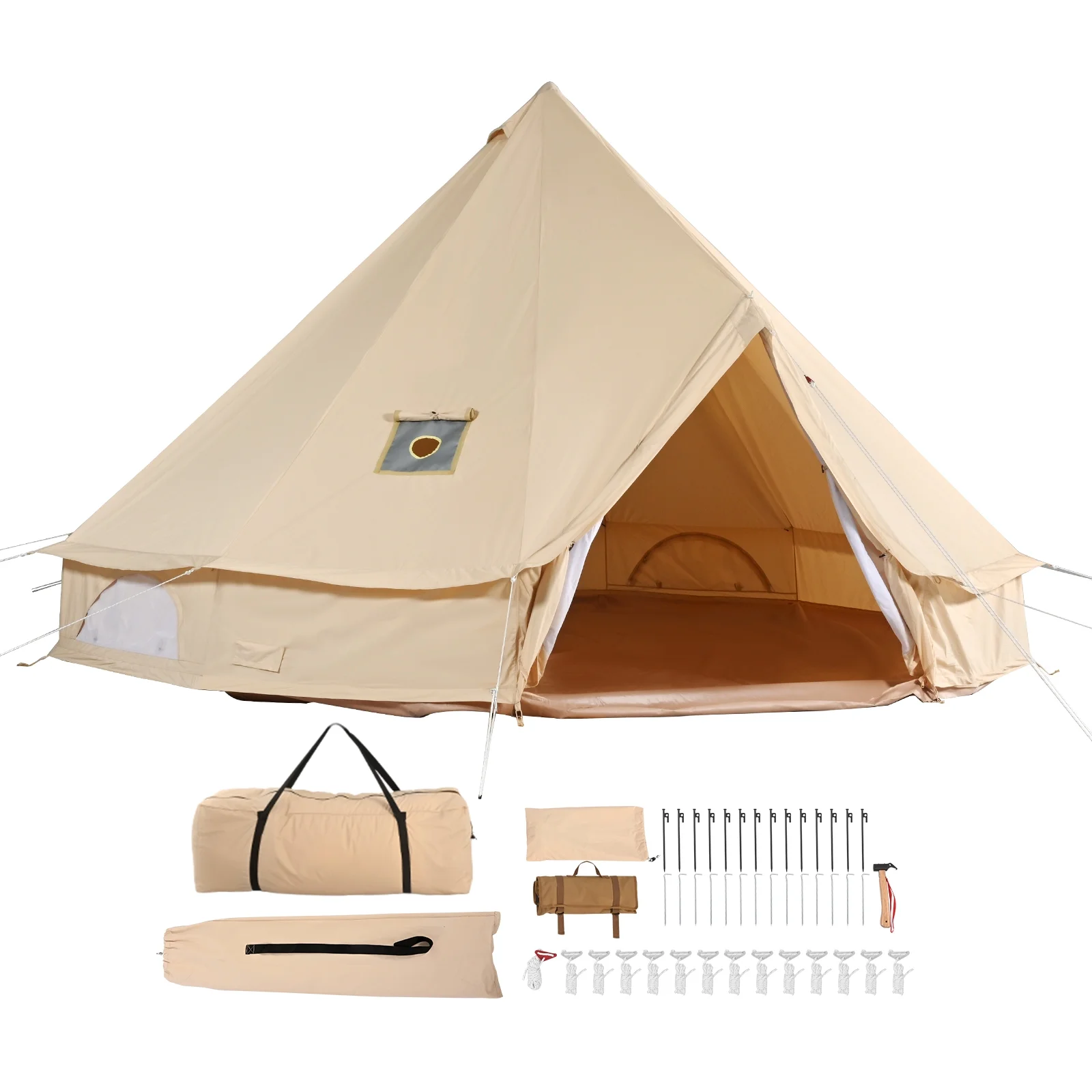 KFFKFF Fabric Yurt Shelter, Quadruple Season 6m/19.68ft Camping Tent, Equipped with Stove Jack, Airy Shelter Accommodates Maximum 10 Individuals, Suitable for Family Outdoor Expedition