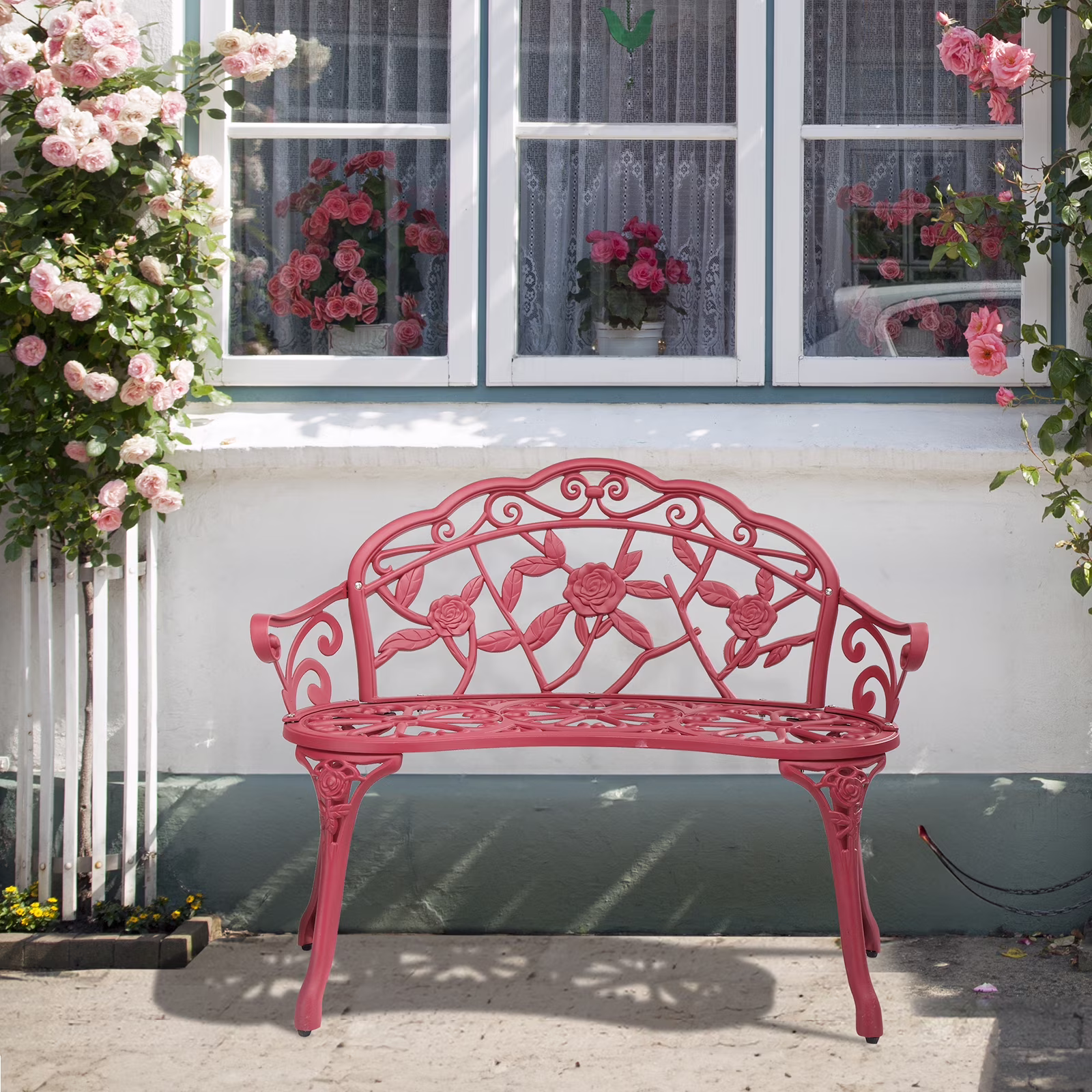 Ktaxon Outdoor Patio Park Garden Bench Courtyard Leisure Rose Cast Aluminum, Outdoor Loveset, Bronze