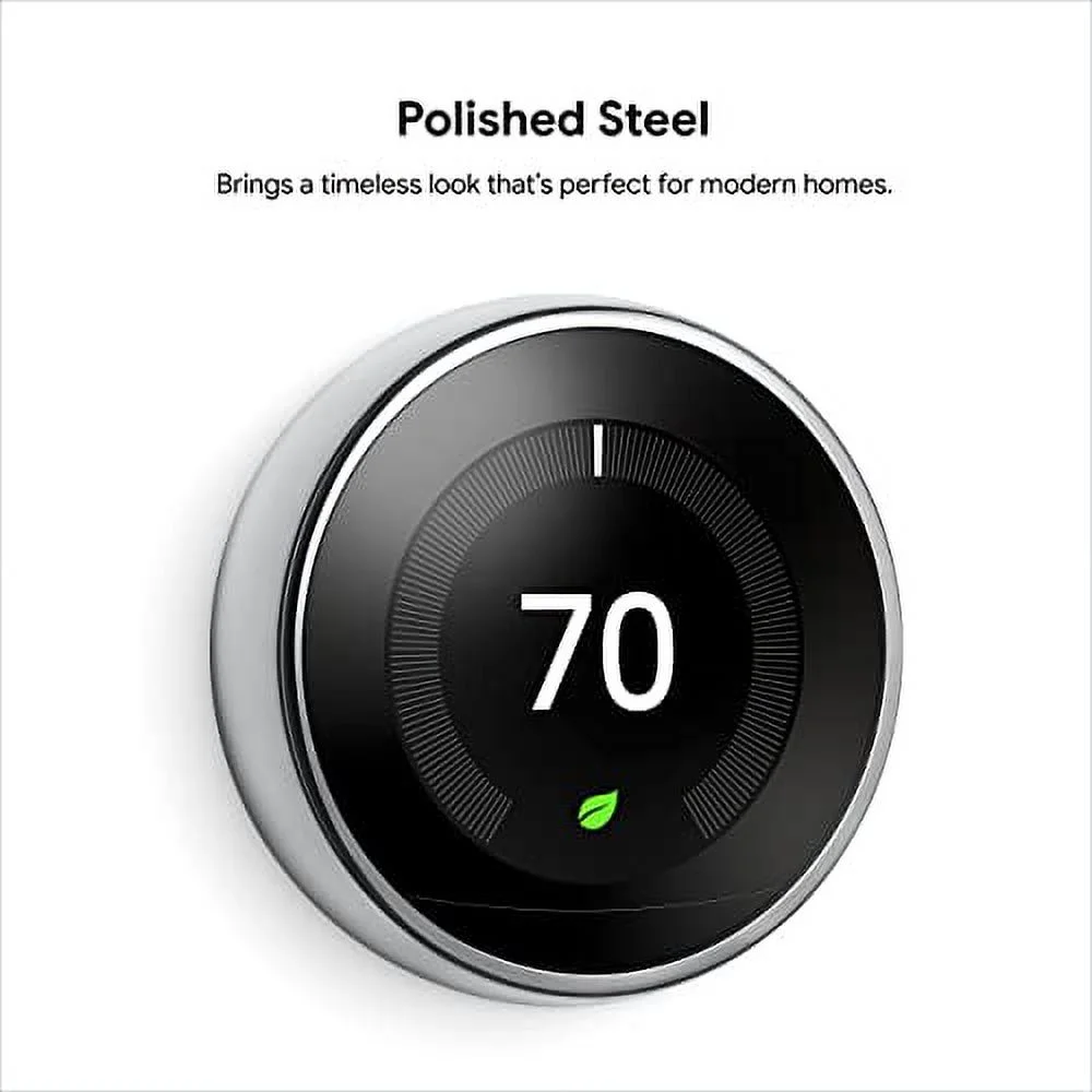 Google Nest Learning Thermostat - Programmable Smart Thermostat for Home - 3rd Generation Nest Thermostat - Works with Alexa - Polished Steel