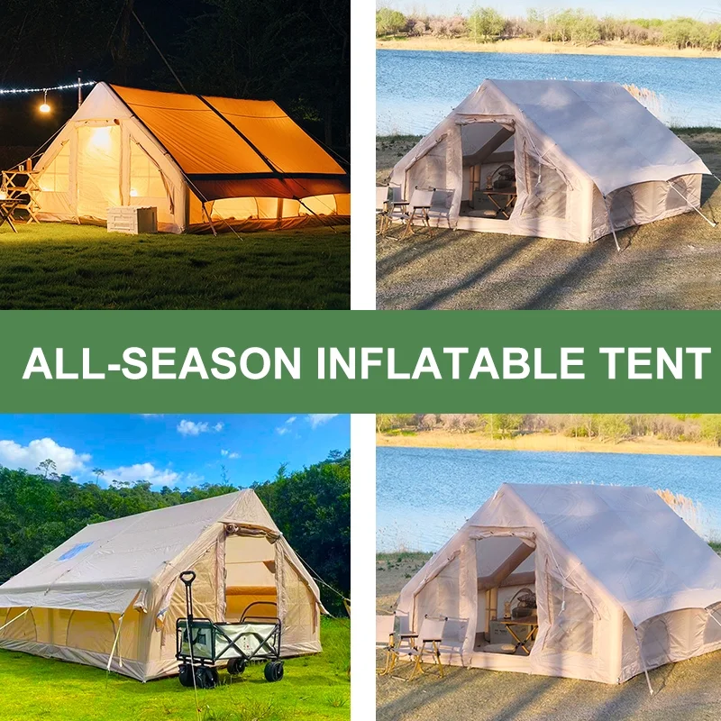 SENLEETO 8-10 People Glamping Inflatable Tents , 129 ft2 Large Blow Up  Tent with Hand Pump,  420D Oxford Fabric Camping Tent, Easy Setup Air Tent for Outdoor&Travel