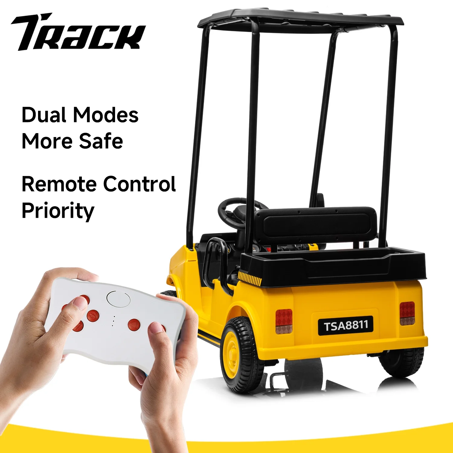 Track Seven 24V Ride on Car, Electric Golf Cart with Ceiling, Ride on Truck with Remote Control, Music, Rear Storage Box, Electric Car for Boys Girls Age 3+, 18.5