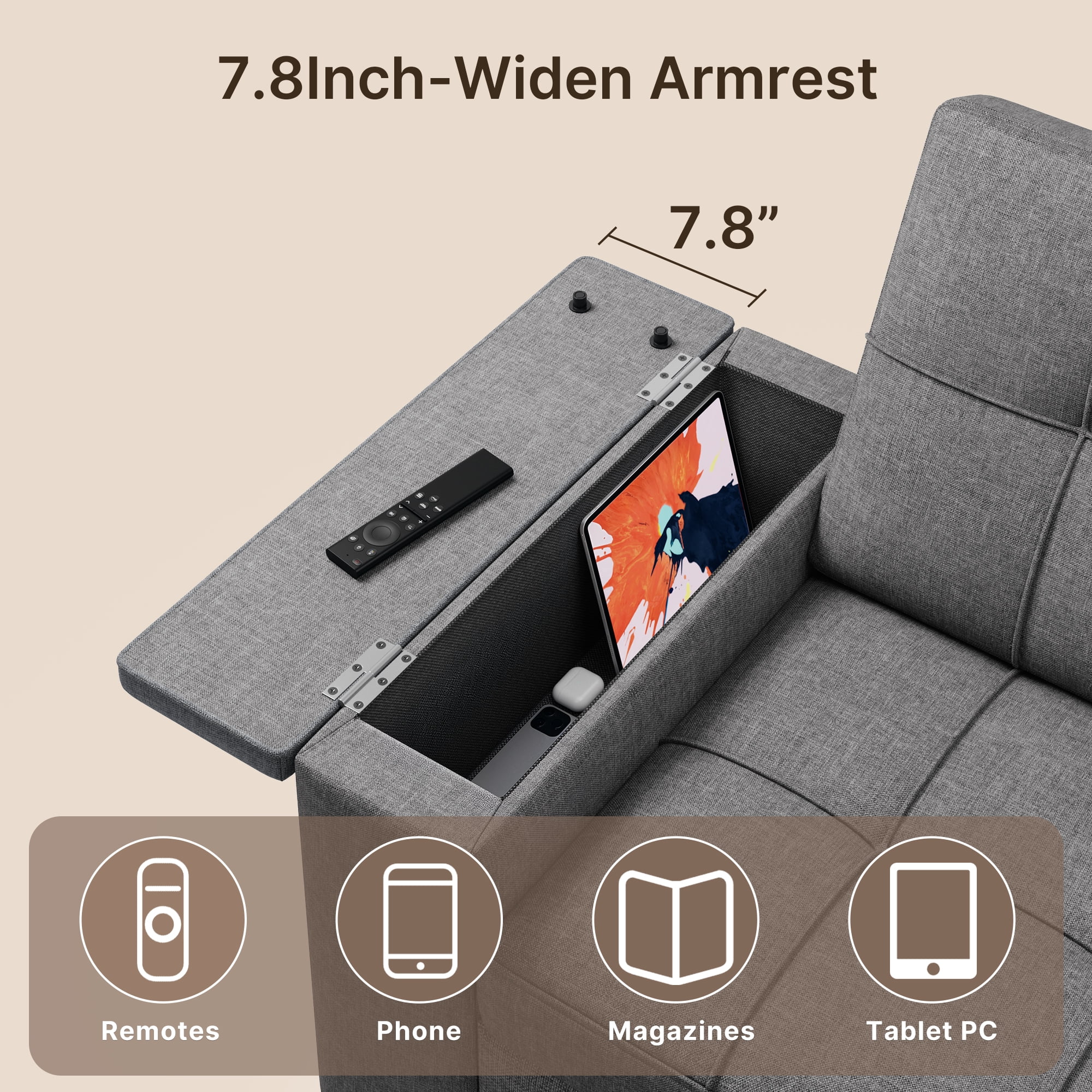 Sofa Bed, Lofka 3 in 1 Convertible Couch Bed with Storage Armrest and Adjustable Backrest for Living Room, Dark Gray