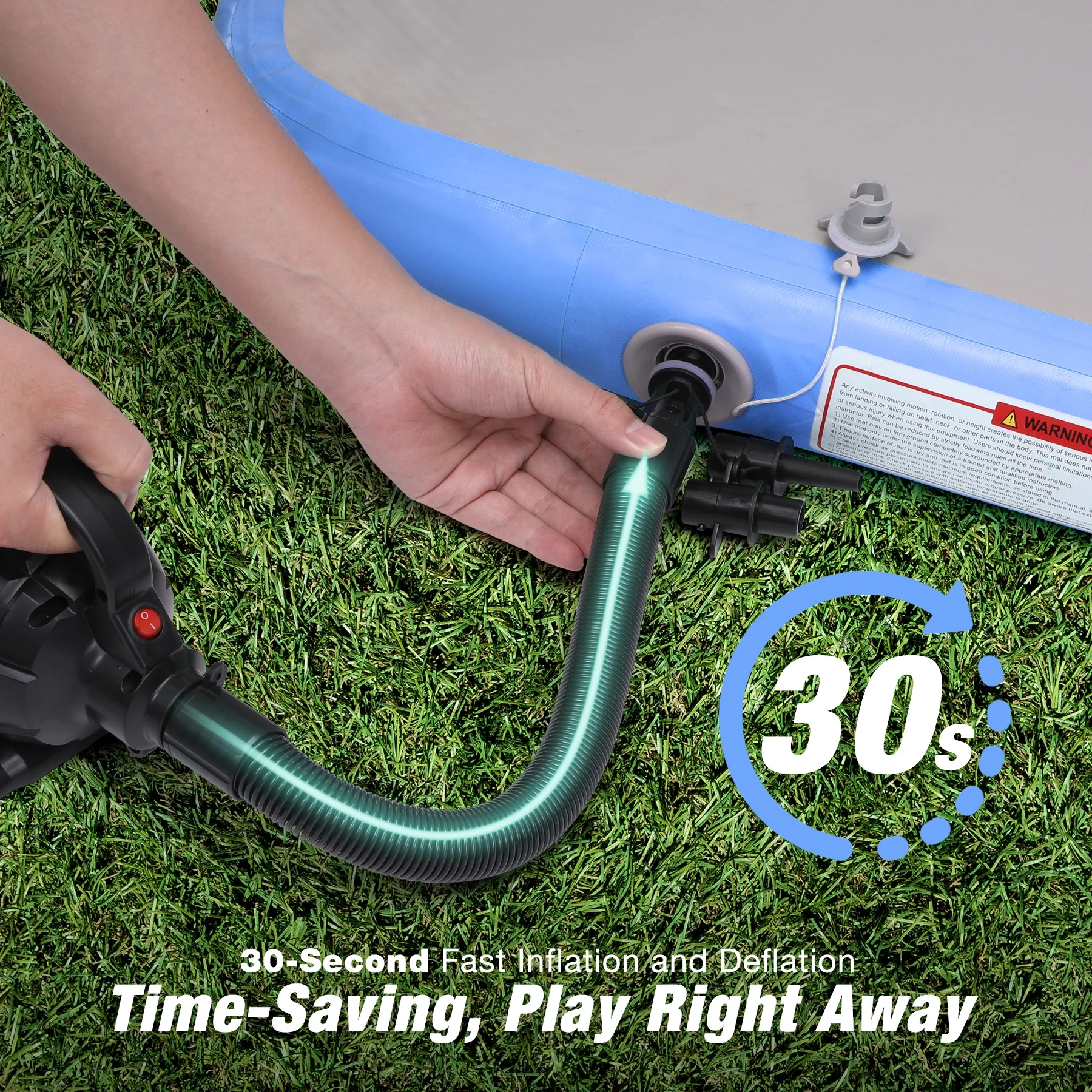 WARMOUNTS Tumbling Mat, 10 ft Inflatable Air Gymnastics Training Mats w/ Electric Pump, 4'' Thick Tumble Track for Home, Gym, Cheerleading, Water, Outdoor