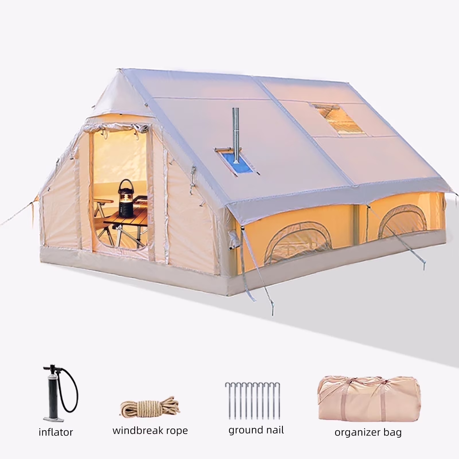 SENLEETO 8-10 People Glamping Inflatable Tents , 129 ft2 Large Blow Up  Tent with Hand Pump,  420D Oxford Fabric Camping Tent, Easy Setup Air Tent for Outdoor&Travel