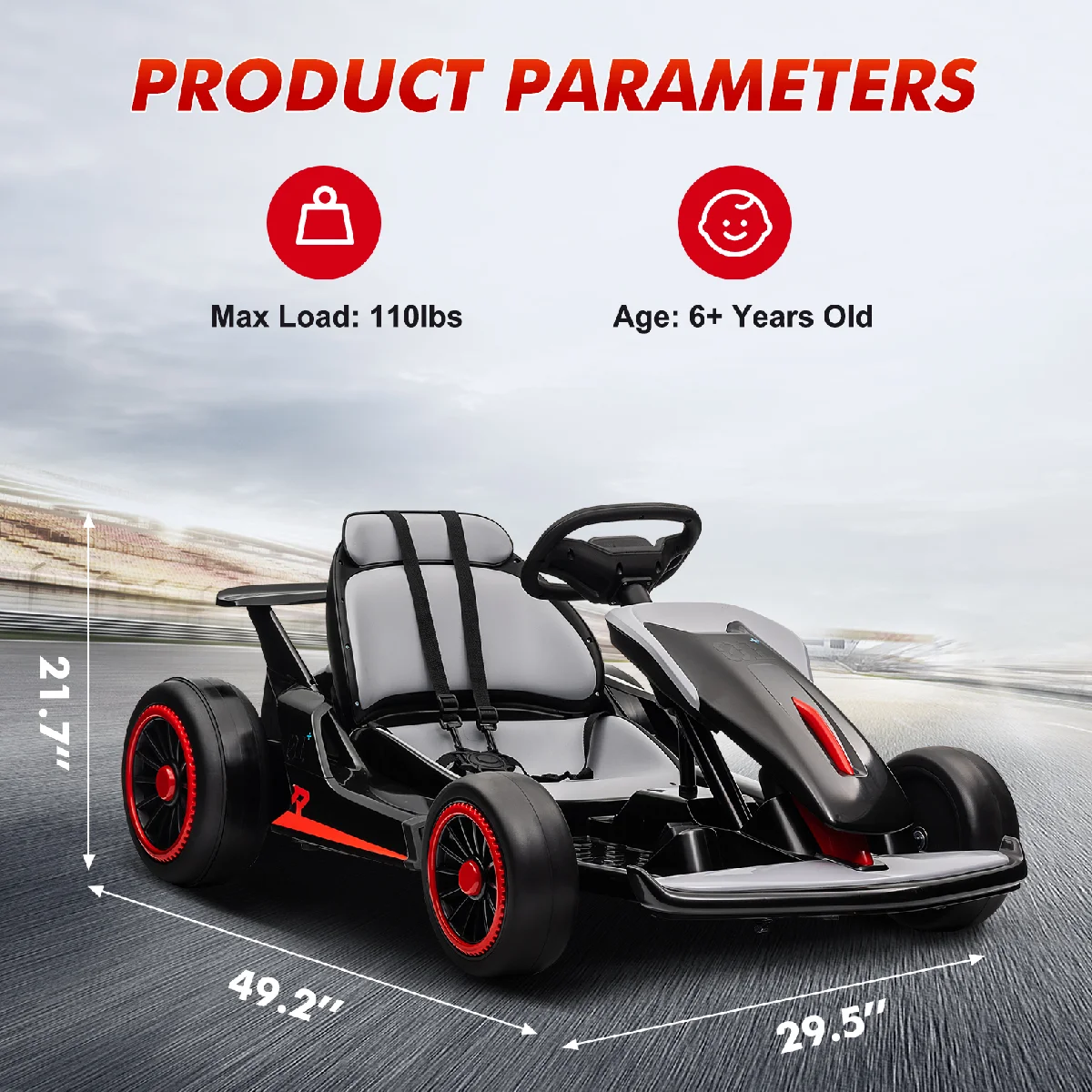24V  Drift Kart with 2X150W Strong Motor, 7AH Big Battery, Electric Pedals, Electric Go Kart Outdoor Race Toy