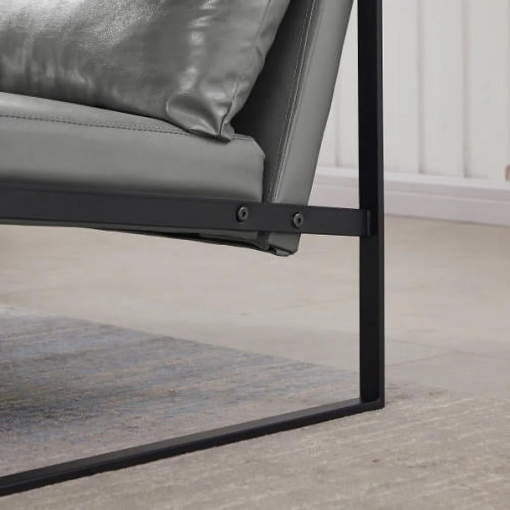 Leather Accent Chair,PU Leather Armchair Single Sofa Chair with Extra-Thick Padded Backrest and Seat Cushion,Living Room Chair with Metal Frame Extra-Large Lounge Chair for Living Room Bedroom,Gray