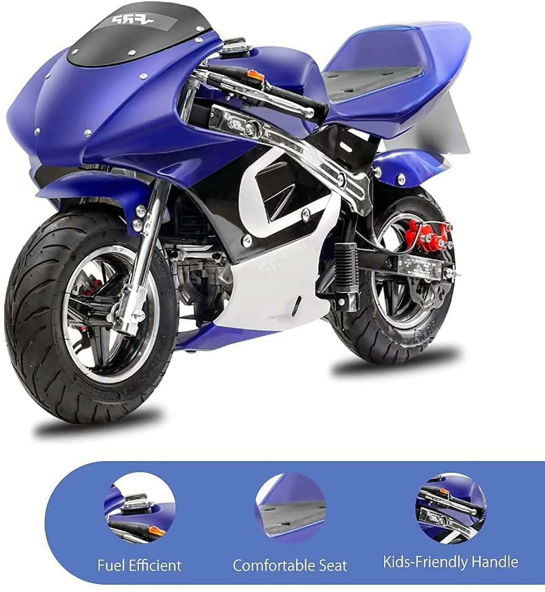 FRP 2 Stroke Pocket Bike 02, Mini Bike for Kids Max Weight 165 LB, Streamline Style Mini Pocket Bike W/ Strong Dual Brakes, Racing Pocket Rocket Max Speed 20 Mph, Blue