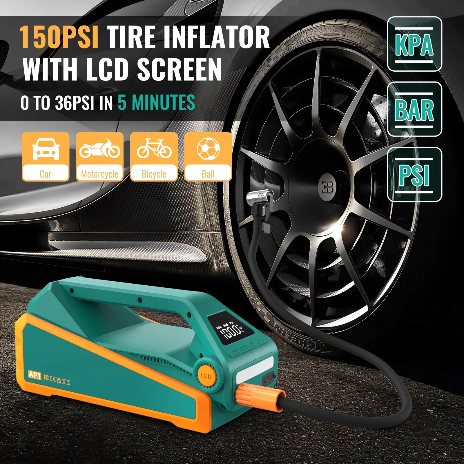 NEXPOW Jump Starter with Air Compressor, 4000A Car Battery Jump Starter, 150PSI Portable Tire Inflator, 12V Jump Box Battery Booster(All Gas/10L Diesel Engine), Green