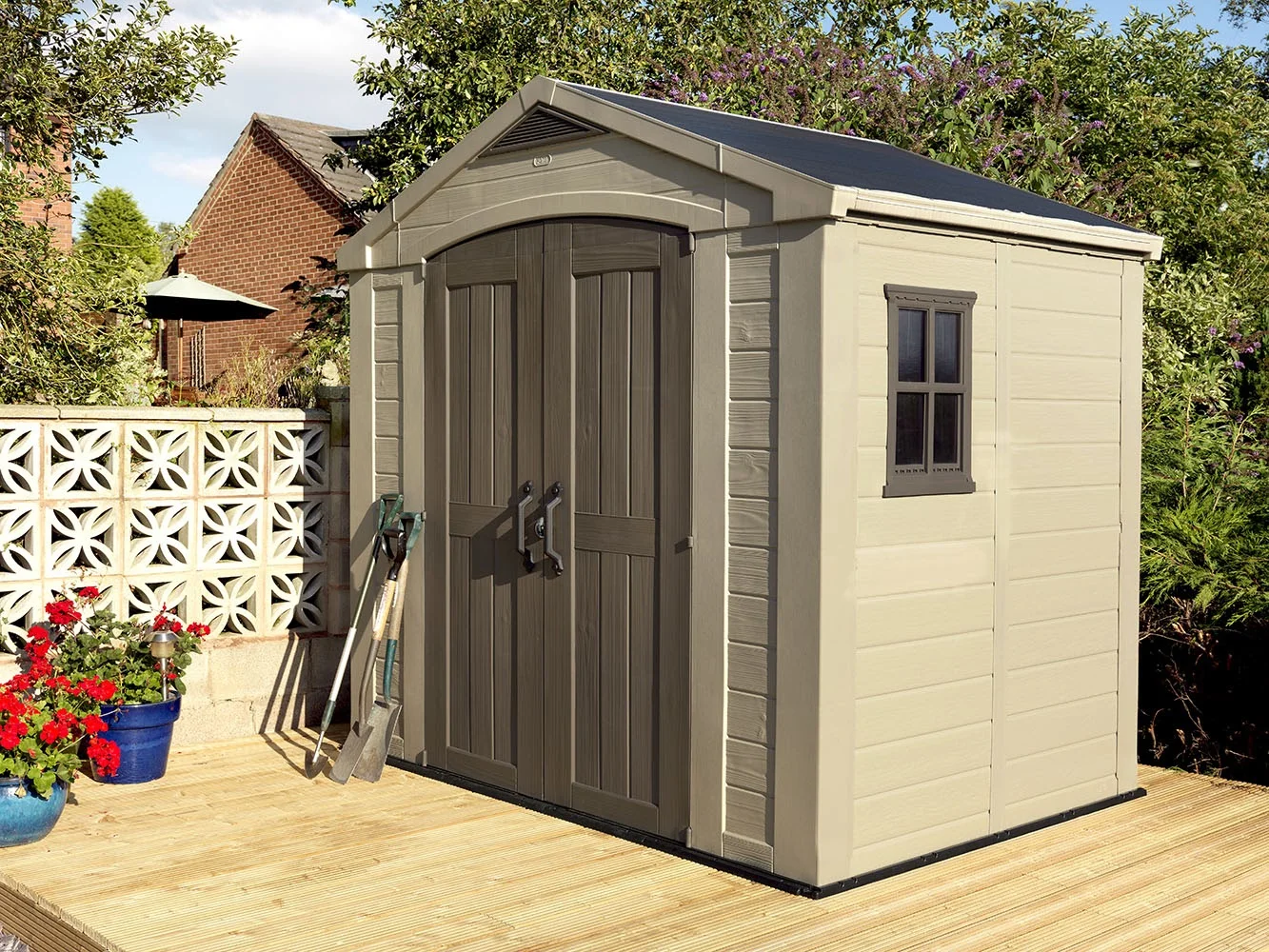 Keter Factor 8 x 11 Foot All Weather Resin Outdoor Storage Shed, Taupe