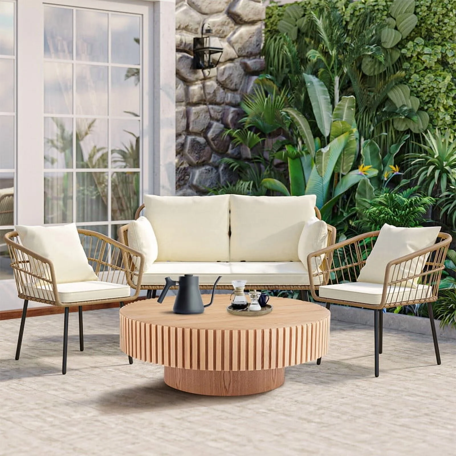 FFH 43.7 inch Oval Coffee Table for Living Room,Handcraft Rustic Corner Coffee Table Nature Wood Relief Sturdy Pedestal for Apartmen,Side Table Centre Table,Nature Wood