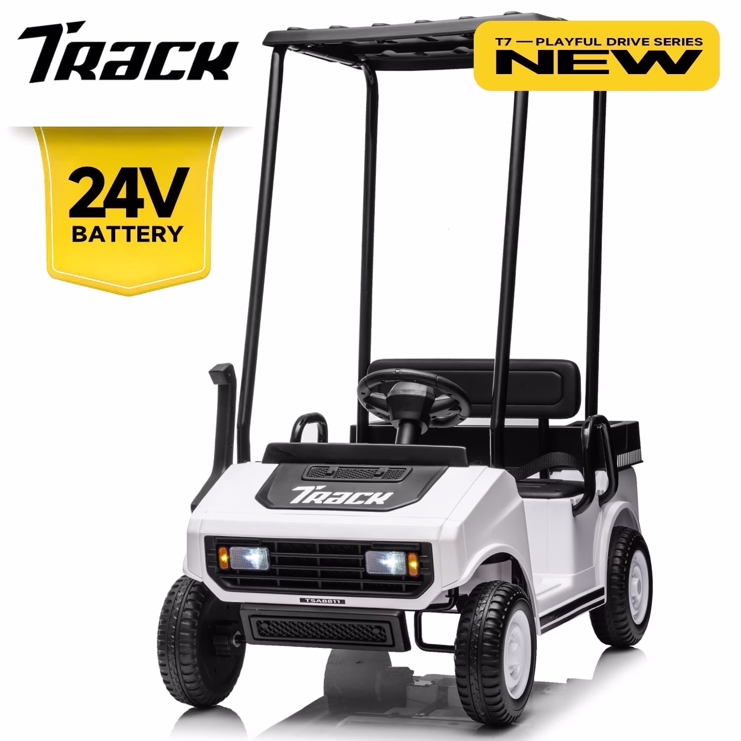 Track Seven 24V Ride on Car, Electric Golf Cart with Ceiling, Ride on Truck with Remote Control, Music, Rear Storage Box, Electric Car for Boys Girls Age 3+, 18.5