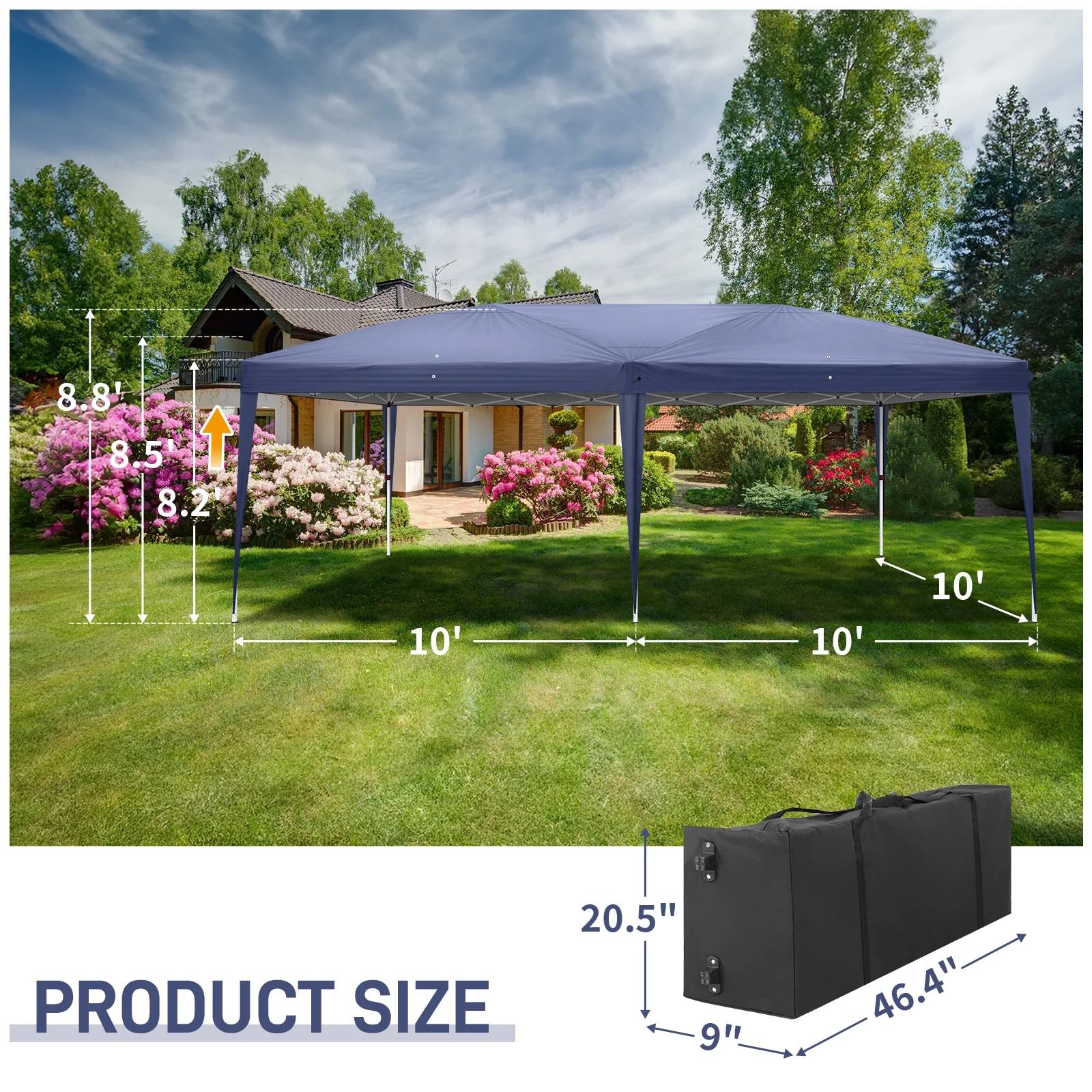 Zimtown 10'x20' Ez Pop up Backyard Canopy Heavy Duty Blue W/6 Sides