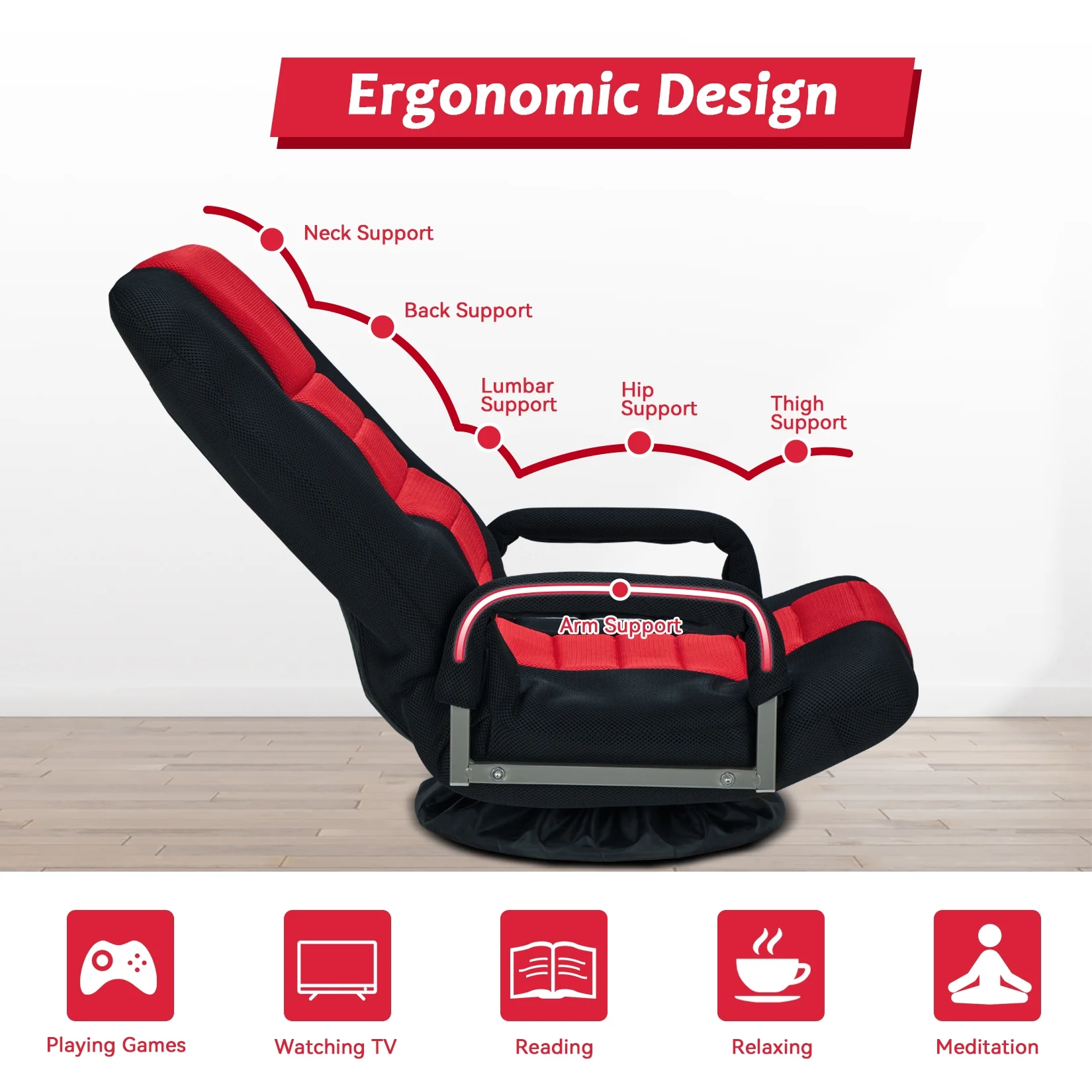 Avocahom Swivel Gaming Floor Chair w/ Armrest Handles, No Assembly gaming chair rocker, Folding Reclining Sofa w/6 Position Adjustable Backrest for Video Games, Watching TV, Reading,Blue