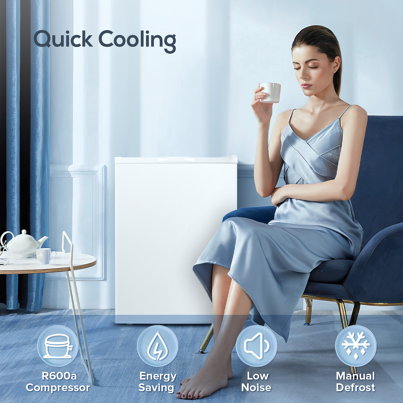 Auseo Mini Freezer Countertop, Energy Saving 2.6 Cu.ft, Single Door Compact Upright Freezer with Reversible Door for Home/Office/Kitchen-White