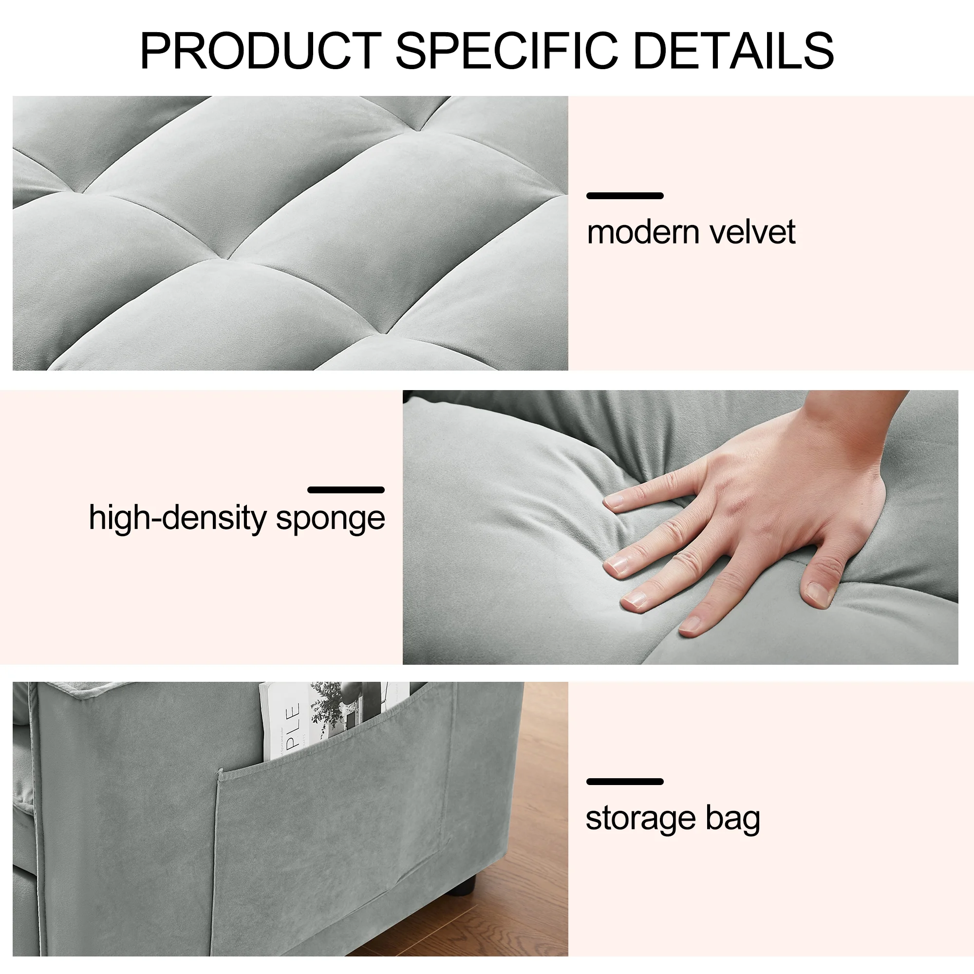 Convertible Sofa Bed,3-in-1 Sleeper Sofa with Pull Out Bed,Sleeper Futon Couch Loveseat with Adjsutable Backrest and Pillows for Living Room,Gray