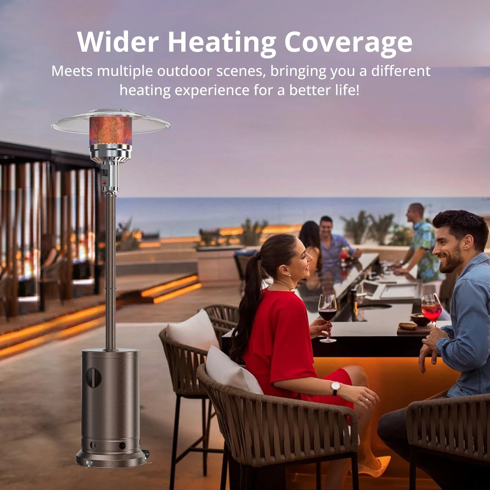 Blorly Propane Heater, 48,000 BTU Outdoor Heaters with Auto-off Safety Protection, Double-Layer Stainless Steel with Wheels