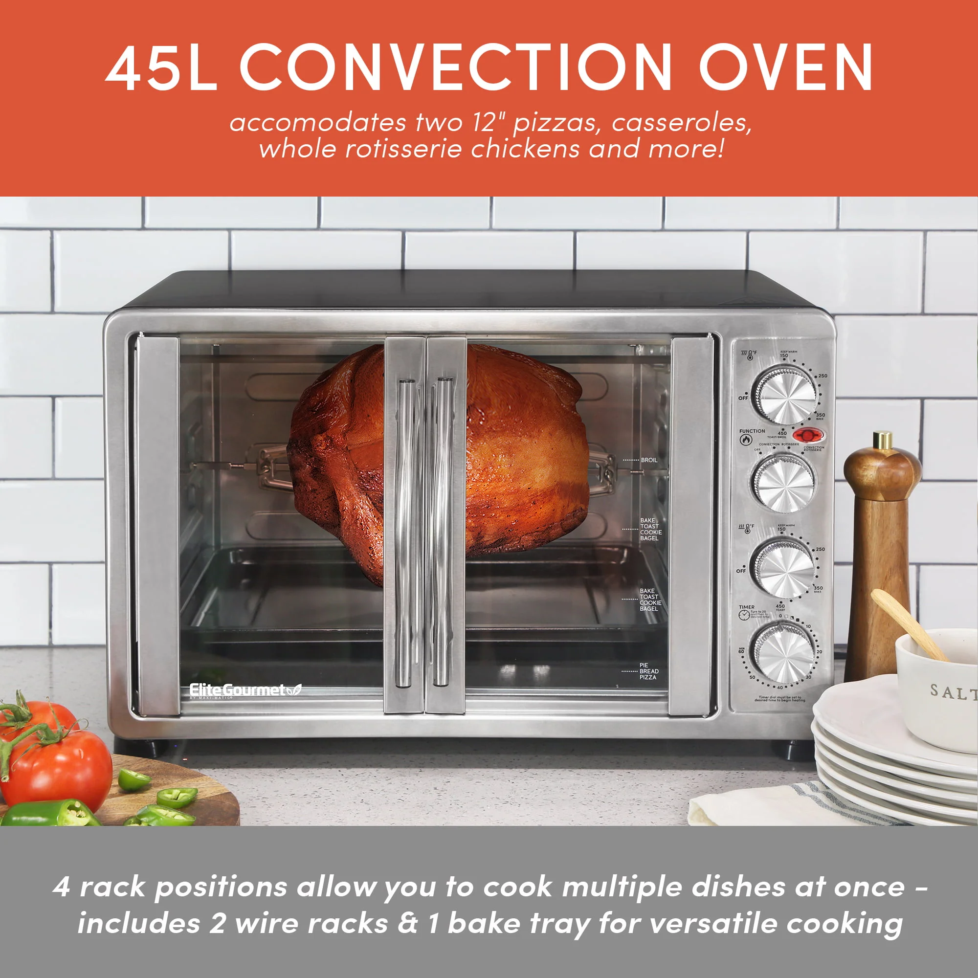Elite Gourment ETO-4510M Double Door Oven with Rotisserie and Convection