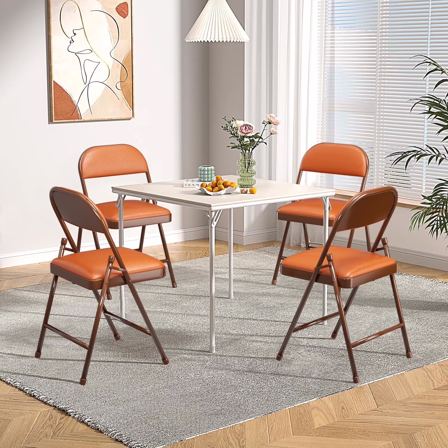 SKOK 4 Pack Padded Folding Chairs with Upholstered Cushion and Back, Metal Frame for Indoor and Outdoor, Commercial Use (Set of 4)