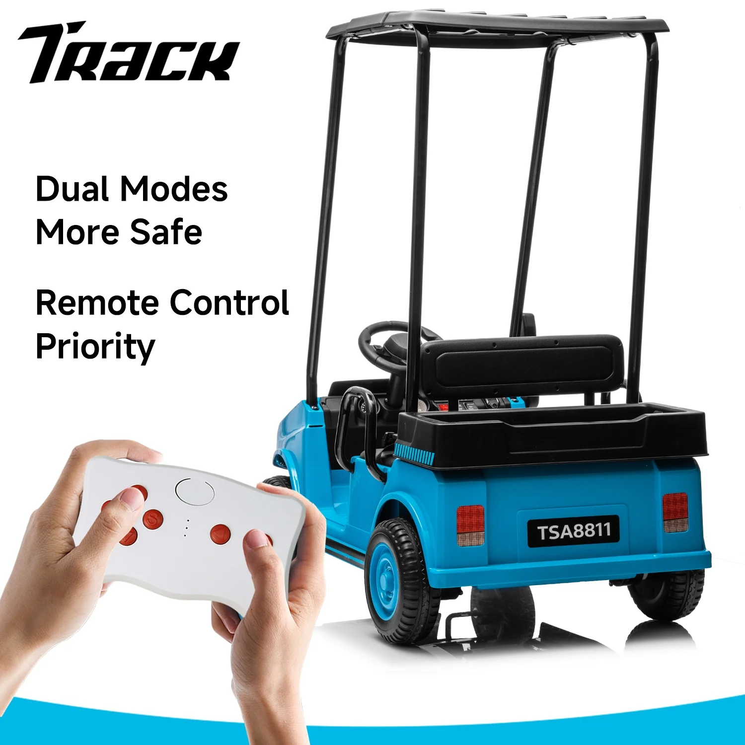 Track Seven 24V Ride on Car, Electric Golf Cart with Ceiling, Ride on Truck with Remote Control, Music, Rear Storage Box, Electric Car for Boys Girls Age 3+, 18.5
