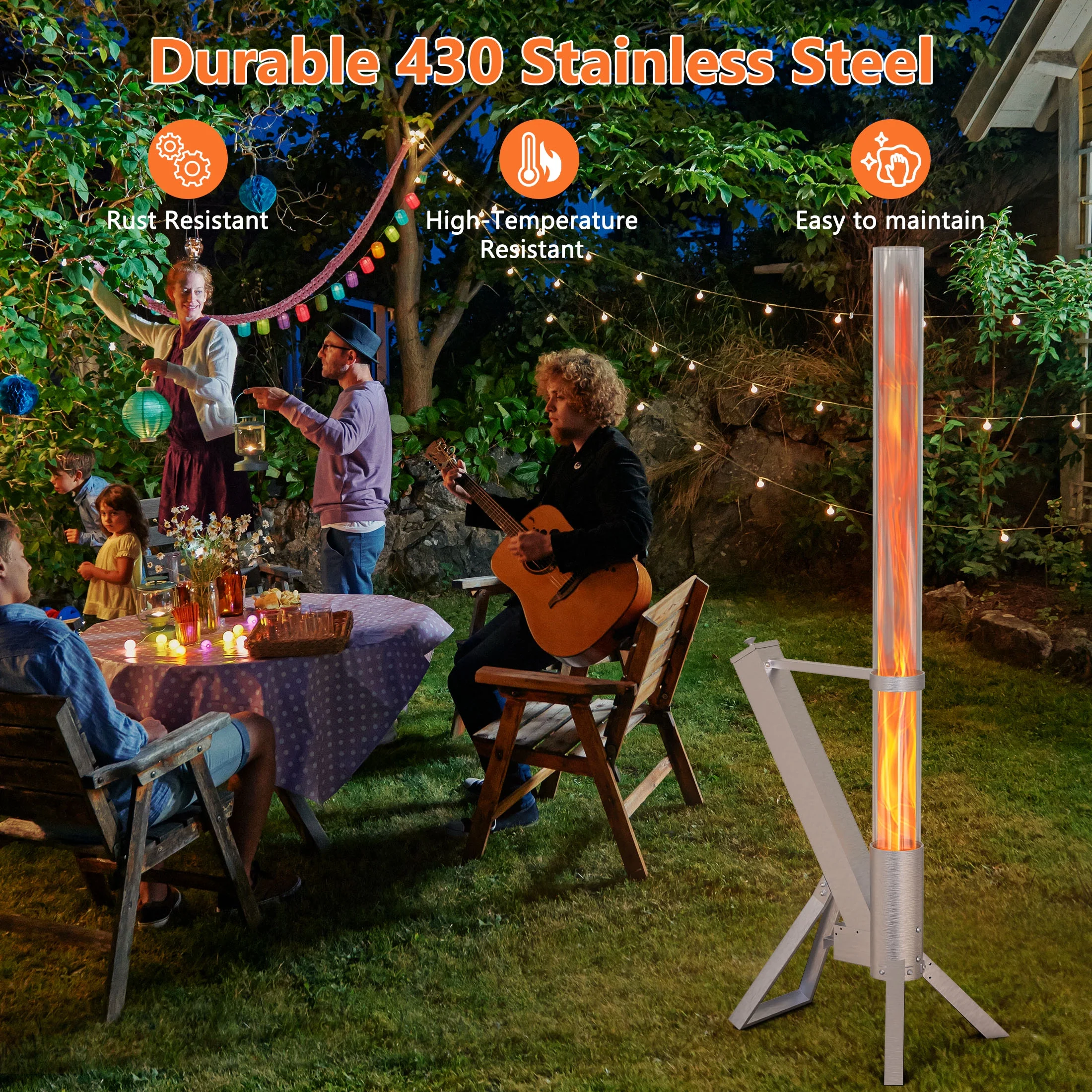 Yardmaster Pellet Rocket, Smokeless Patio Heater, 430 Stainless Steel Pellet Atmosphere Torch, Upgraded Ash Box & tripod Base, for Outdoor Patio Camping and Pooling
