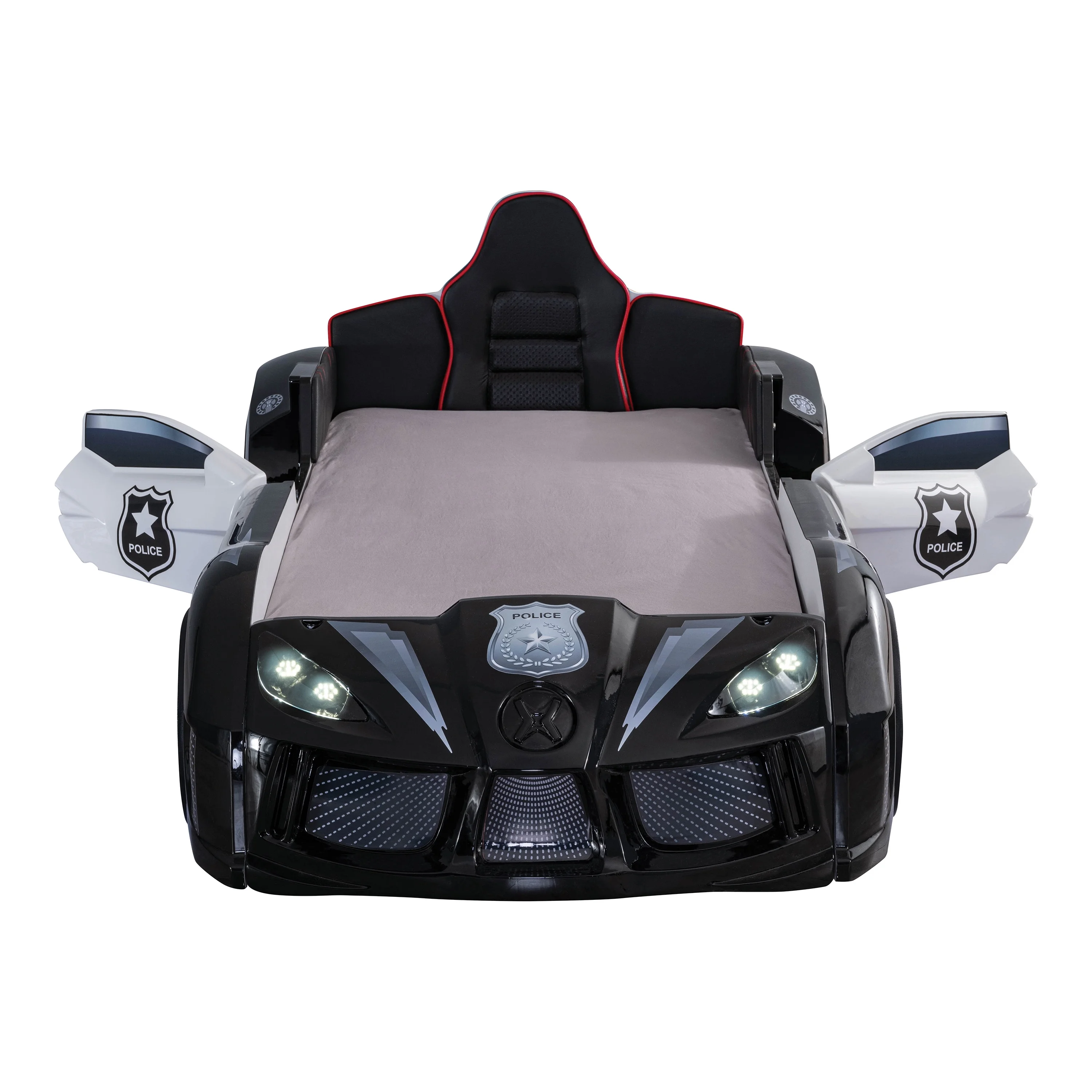 Furniture of America Dash Kids Plastic Twin Race Car Bed with LED and Sound, White