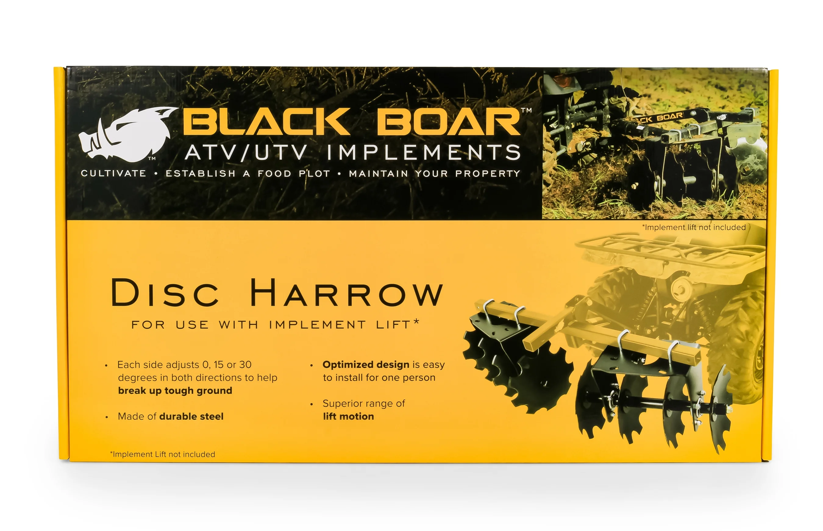 Camco Black Boar ATV/UTV Disc Harrow Implement | Features 8 Rotating Discs & 2 Independently Adjustable Implement Sides from 0 to 15 or 30-Degree Angles | Crafted of Powder-Coated Steel (66001)