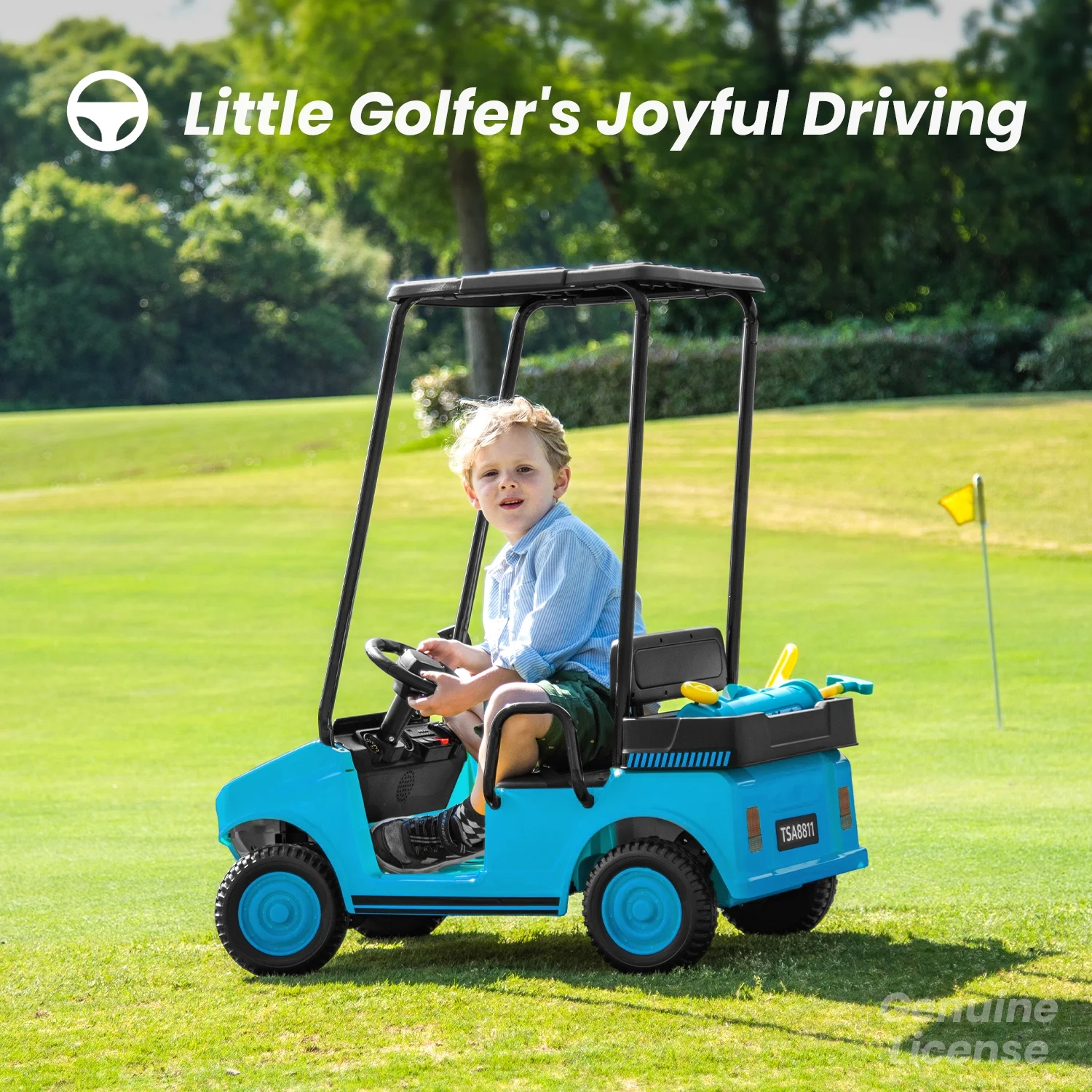 Track Seven 24V Ride on Car, Electric Golf Cart with Ceiling, Ride on Truck with Remote Control, Music, Rear Storage Box, Electric Car for Boys Girls Age 3+, 18.5