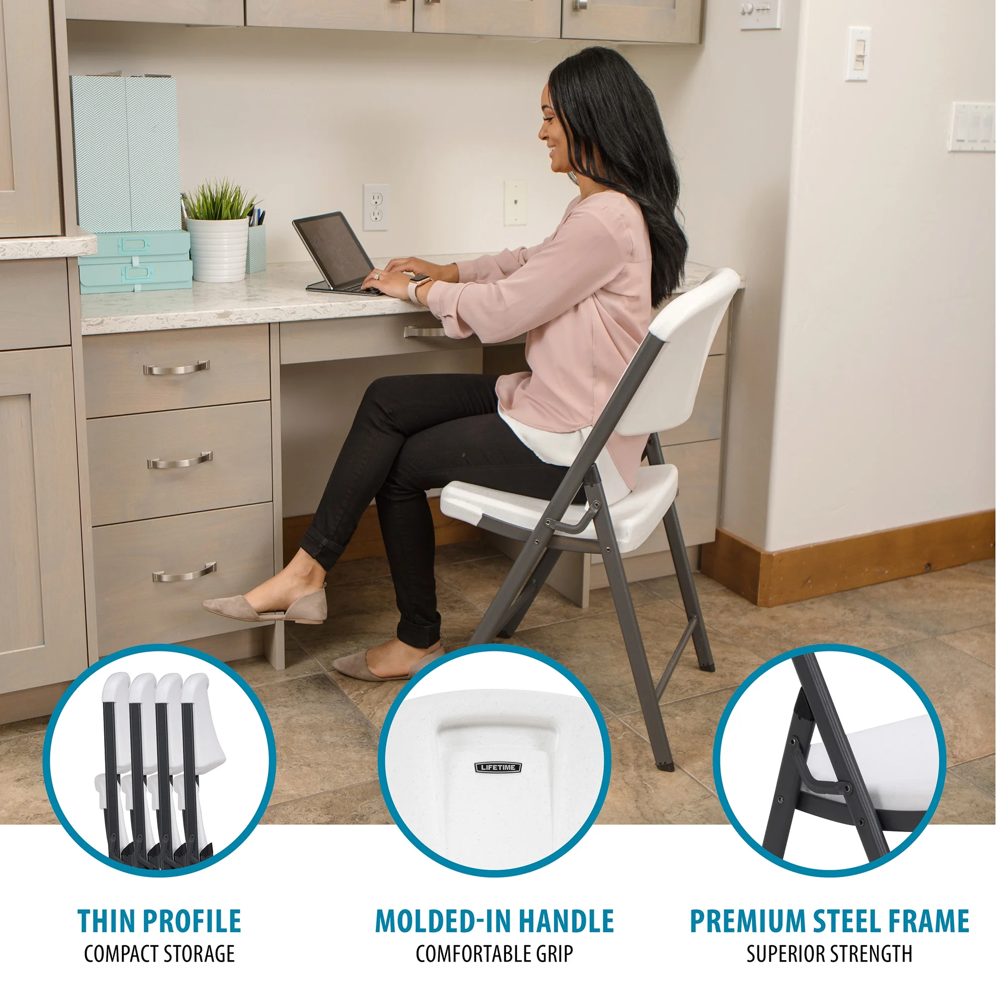 Lifetime Folding Chair, Indoor/Outdoor Commercial, White Granite, 4 Pack (42804)