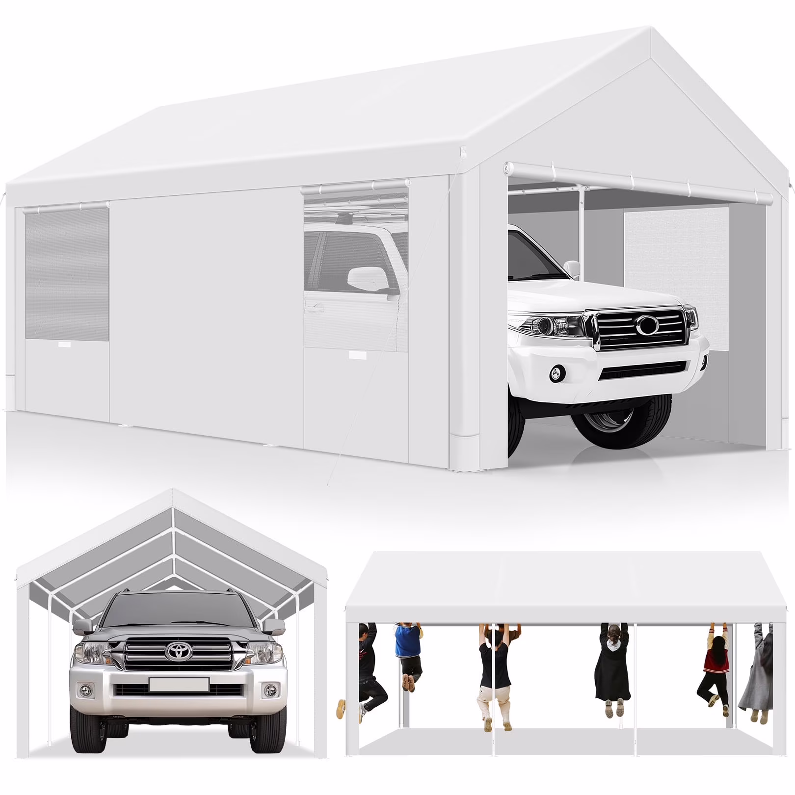 HOTEEL Carport 10'x20' Large Heavy Duty Car Canopy with Steel Frame, Portable Garage Wedding Tent Big Tents Carports Shelter, All-Season Tarp for Outdoor Party Birthday, White