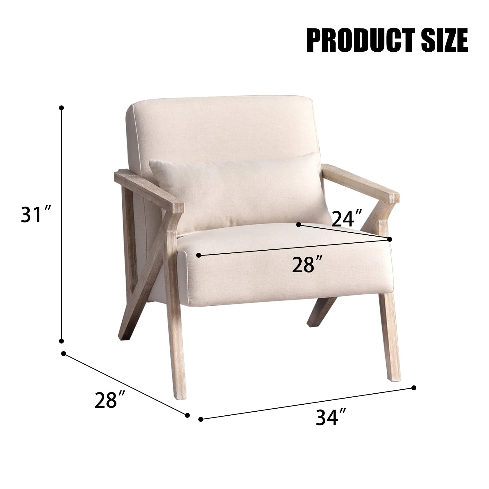 Bonzy Home Mid Century Accent Chair, Single Sofa Armchair for Living Room, Bedroom, Balcont,Beige