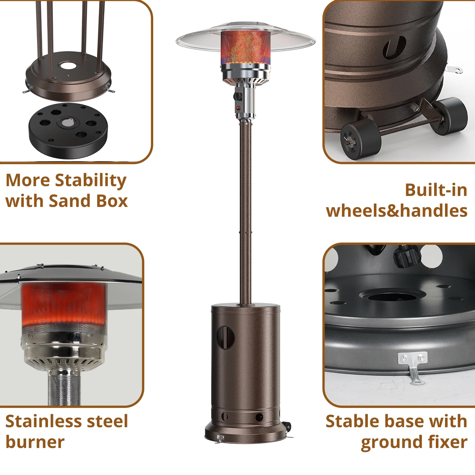 Blorly Propane Heater, 48,000 BTU Outdoor Heaters with Auto-off Safety Protection, Double-Layer Stainless Steel with Wheels